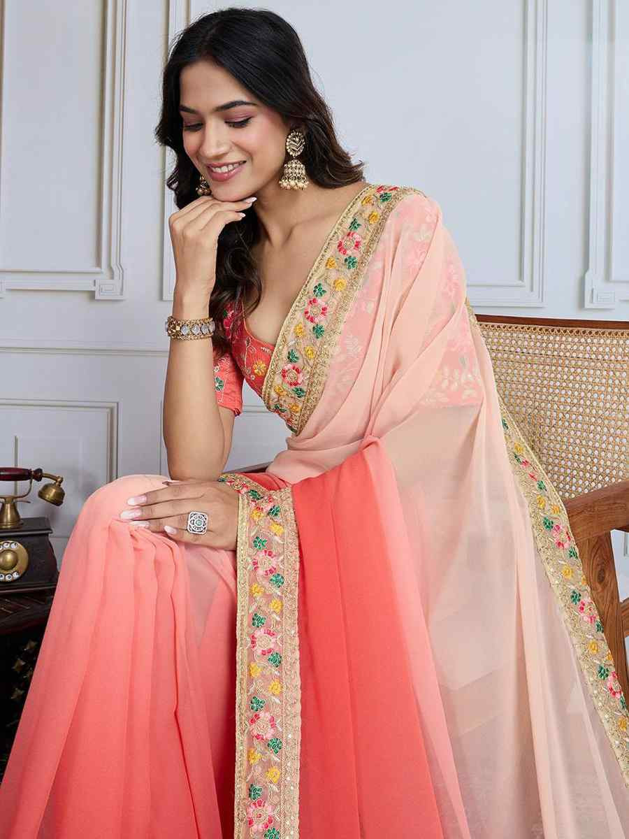 Multi Georgette Printed Festival Casual Heavy Border Saree