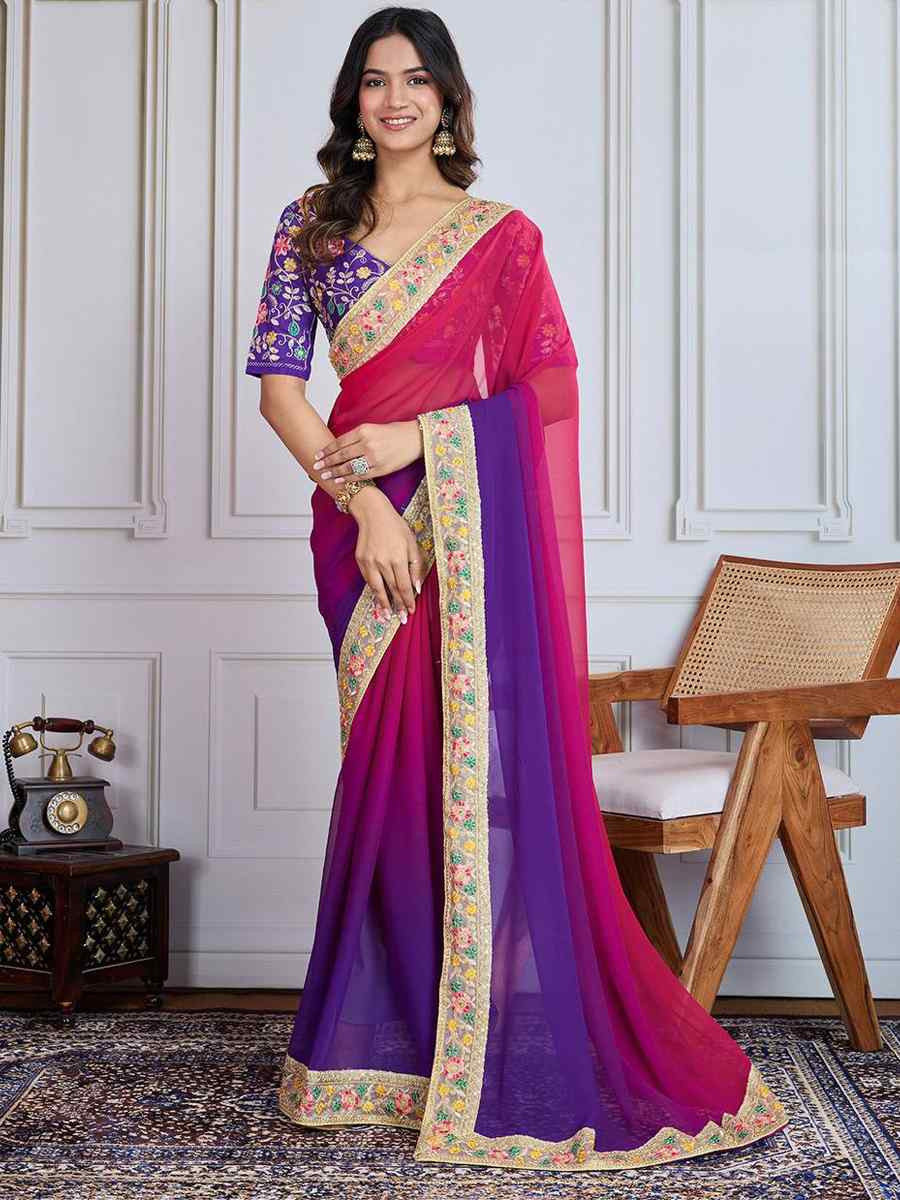 Multi Georgette Printed Festival Casual Heavy Border Saree