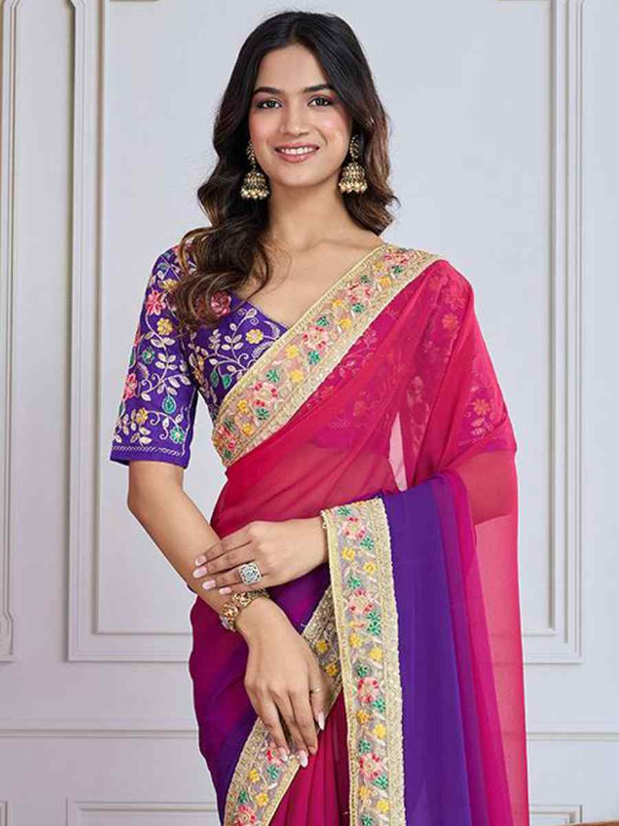 Multi Georgette Printed Festival Casual Heavy Border Saree