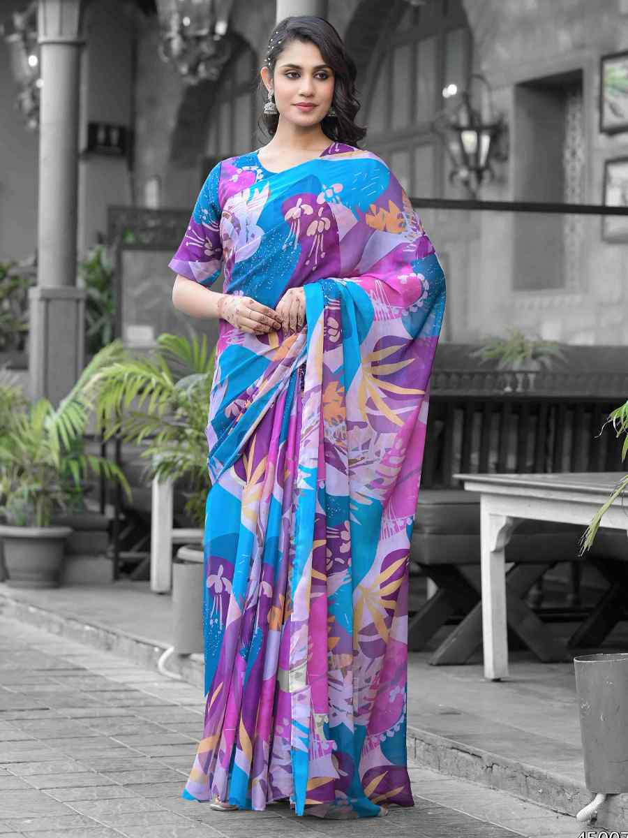 Multi Georgette Printed Festival Wedding Fancy Saree