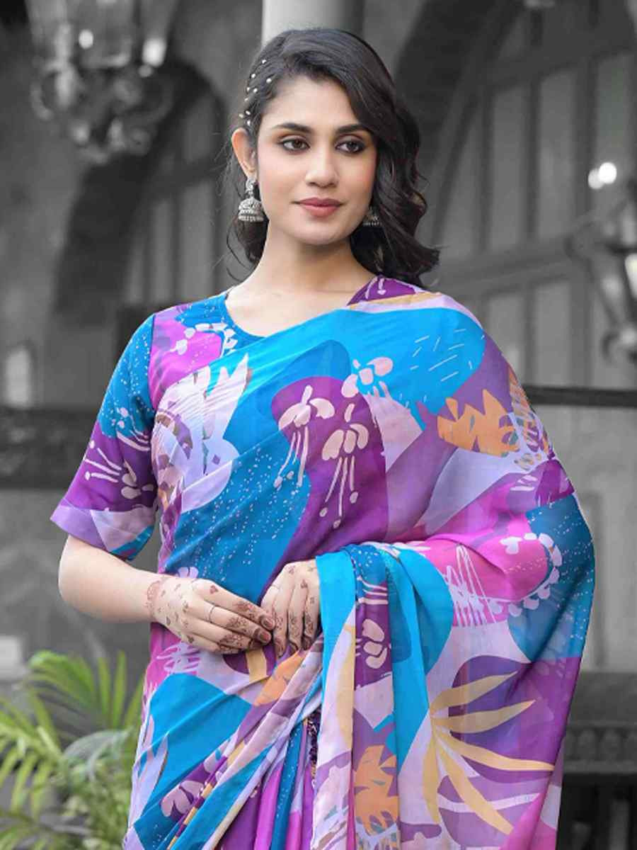 Multi Georgette Printed Festival Wedding Fancy Saree