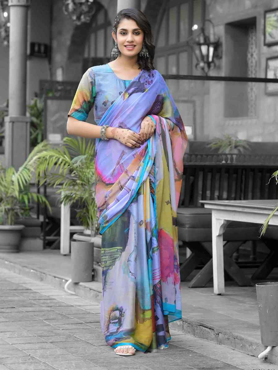 Multi Georgette Printed Festival Wedding Fancy Saree