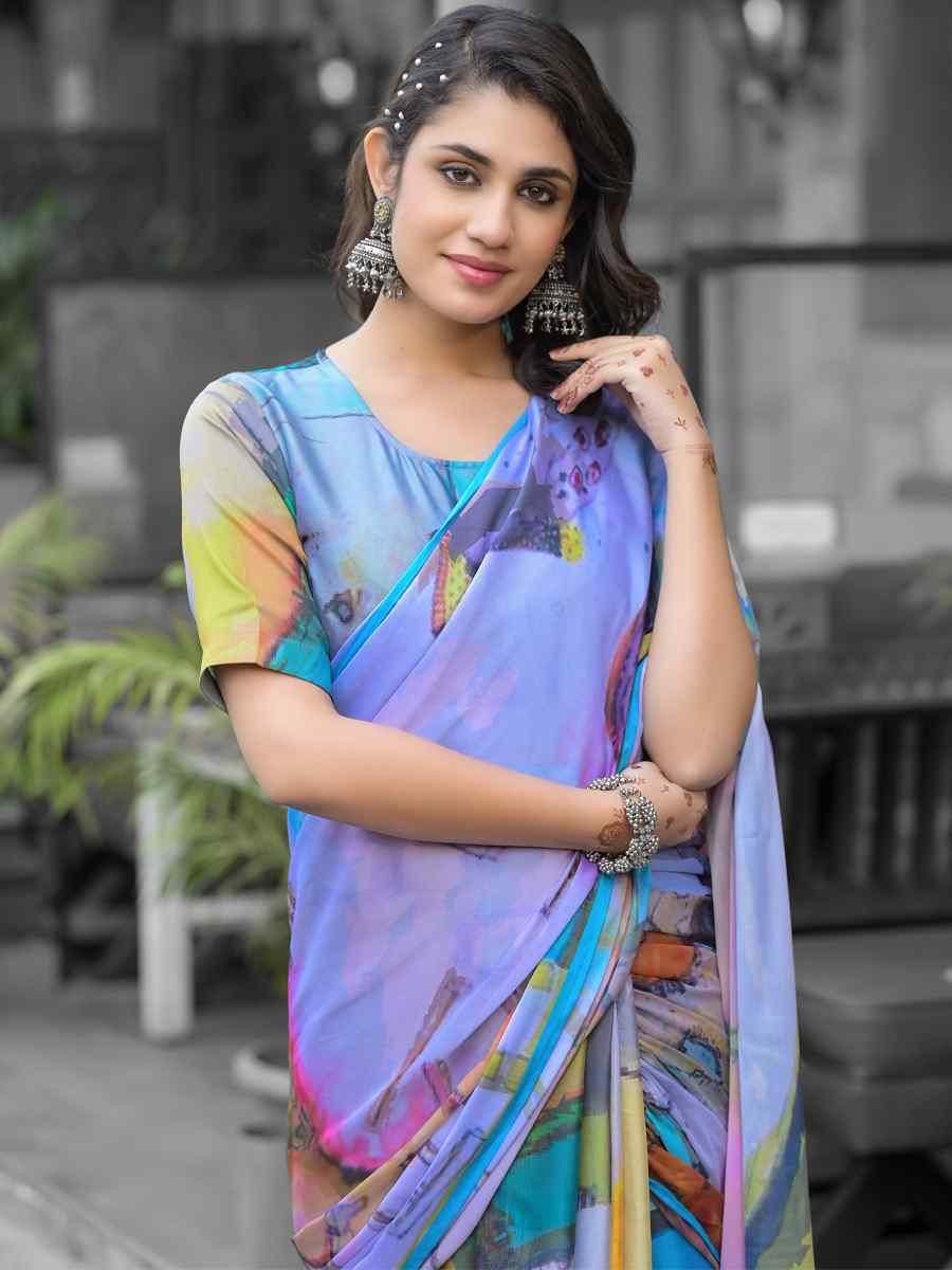 Multi Georgette Printed Festival Wedding Fancy Saree