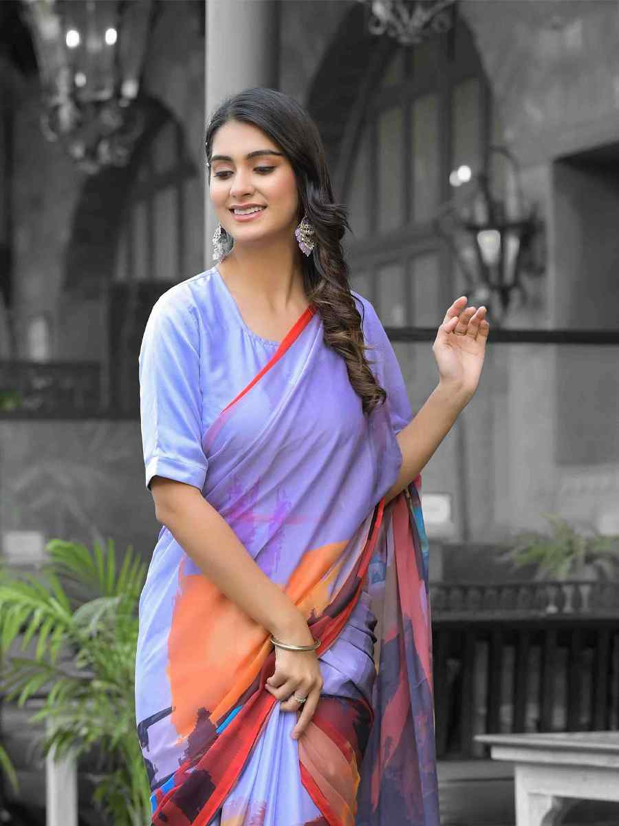 Multi Georgette Printed Festival Wedding Fancy Saree