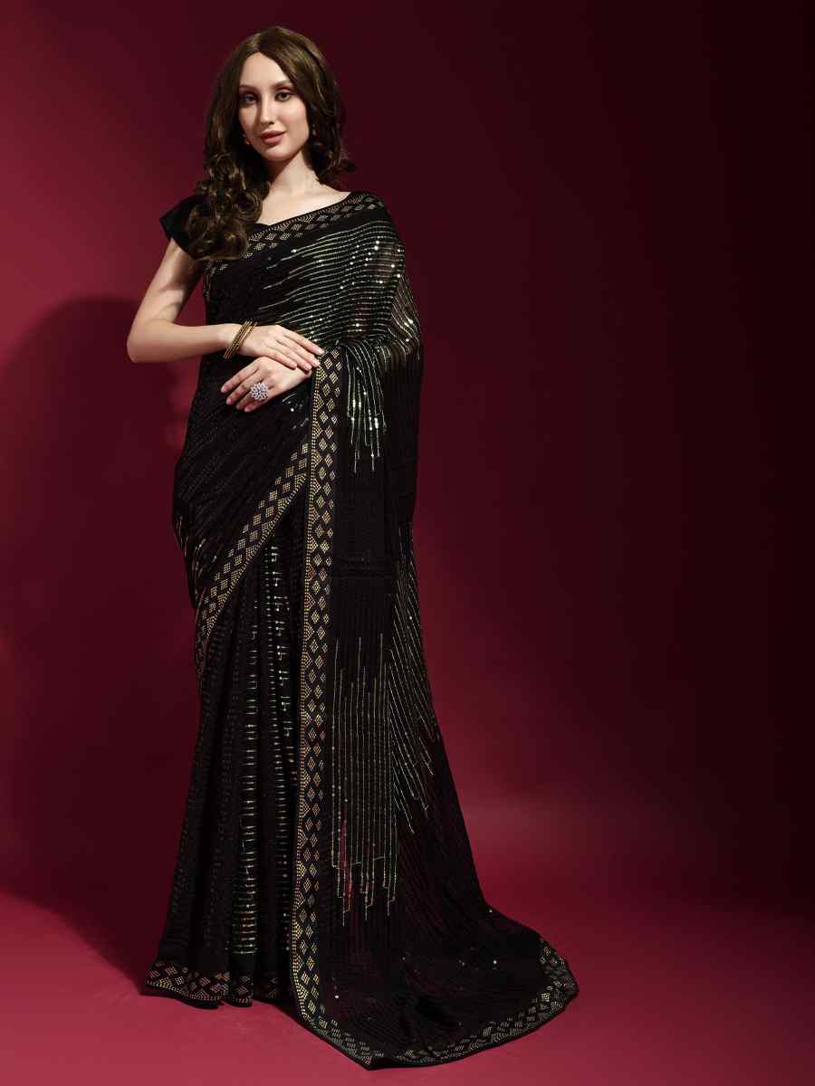 Multi Georgette Sequins Party Cocktail Classic Style Saree
