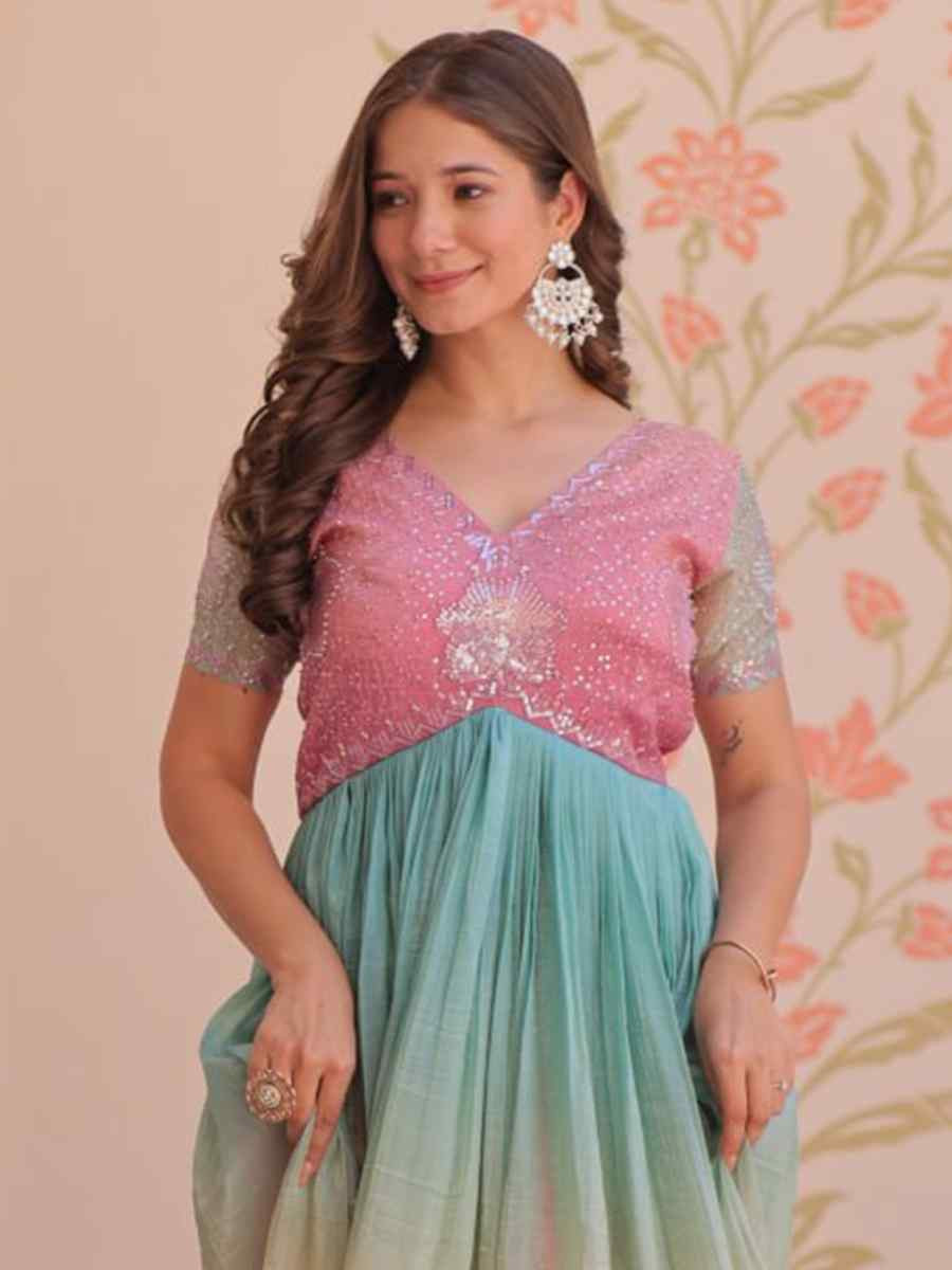 Multi Gold Crush Embroidered Festival Party Gown