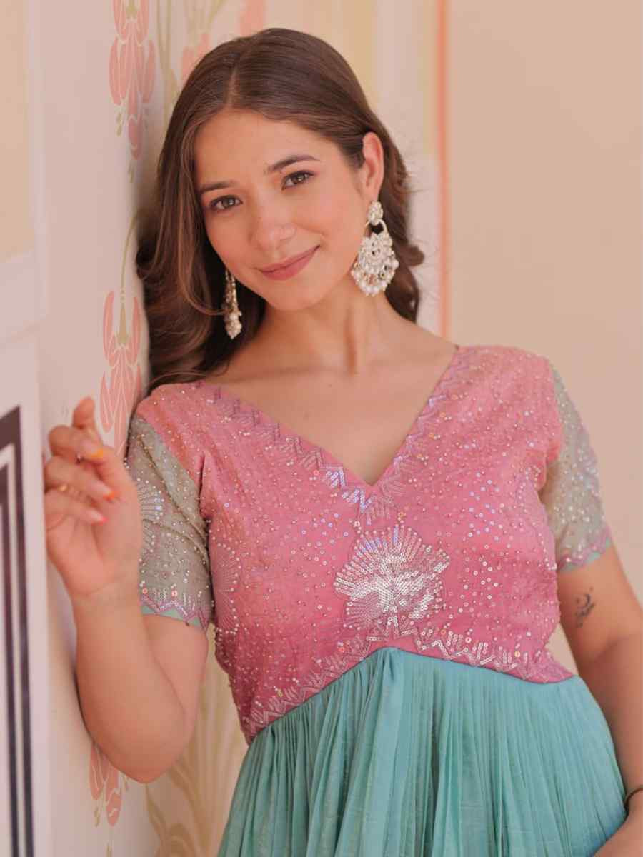 Multi Gold Crush Embroidered Festival Party Gown