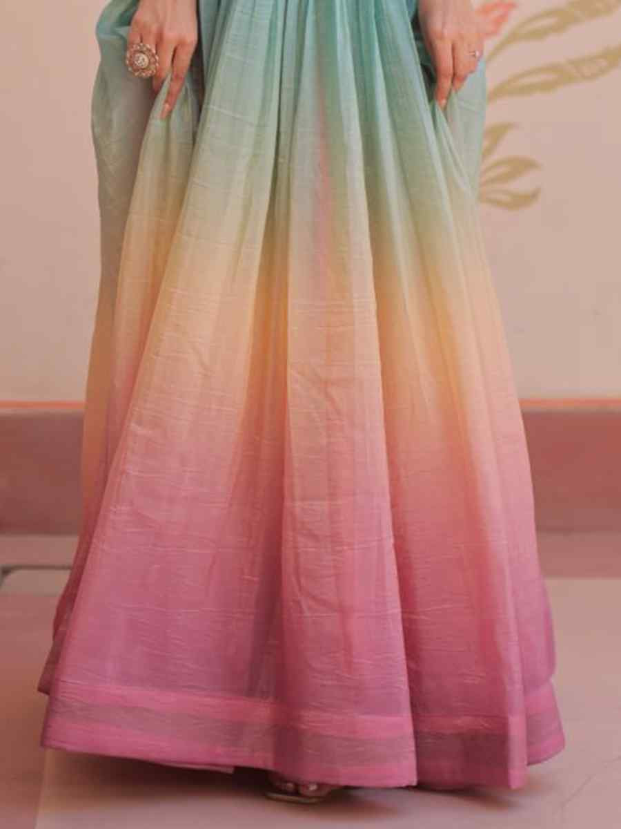 Multi Gold Crush Embroidered Festival Party Gown