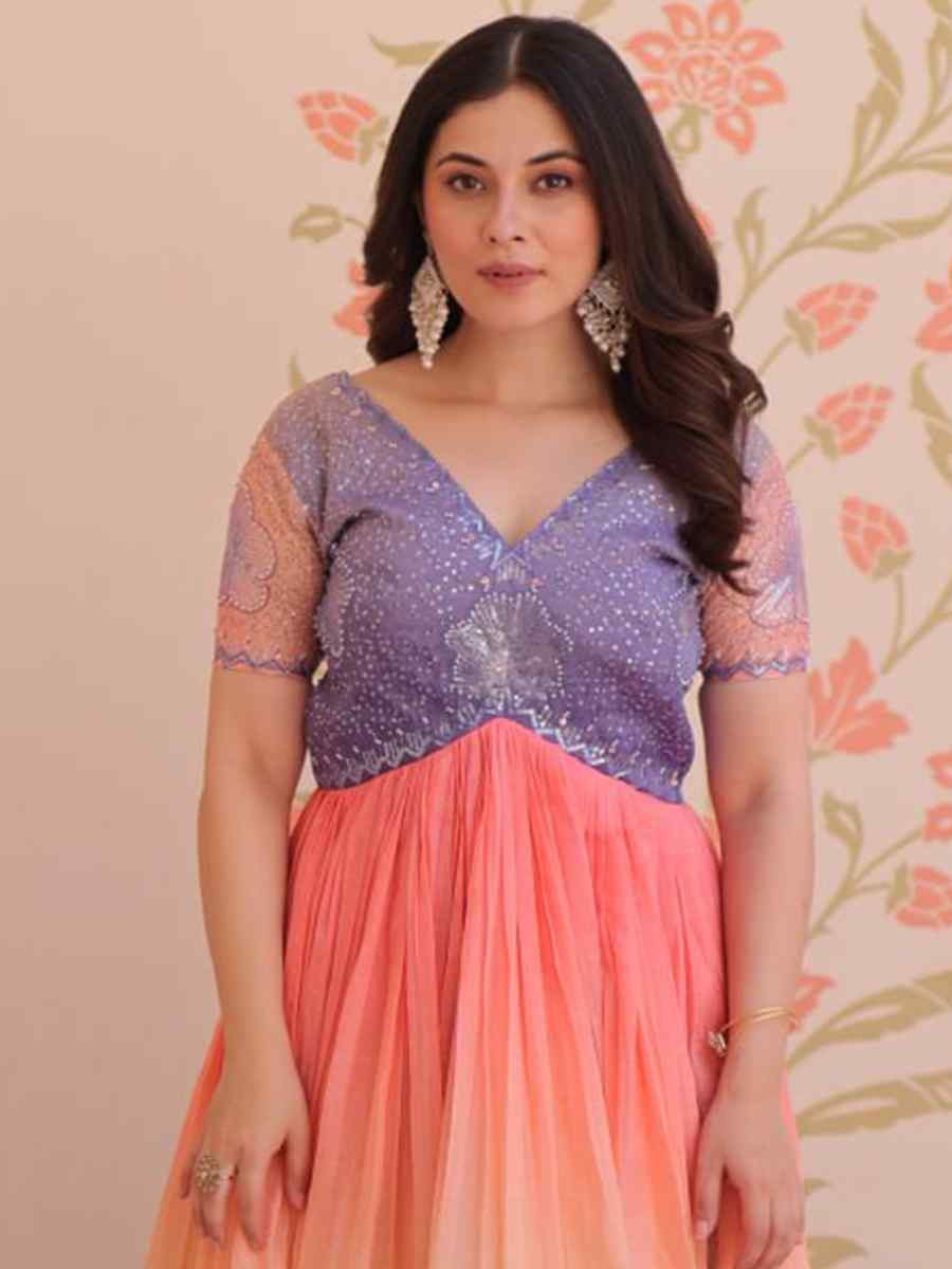 Multi Gold Crush Embroidered Festival Party Gown