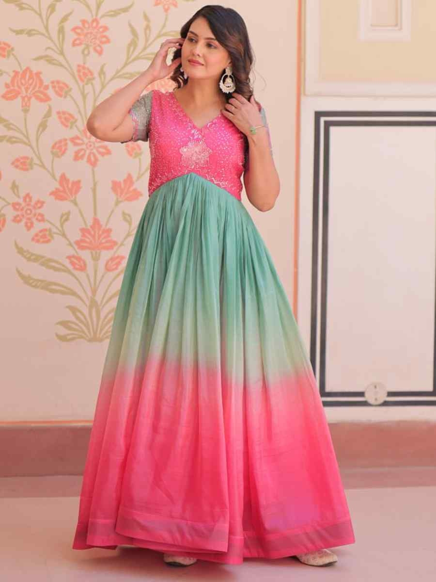 Multi Gold Crush Embroidered Festival Party Gown