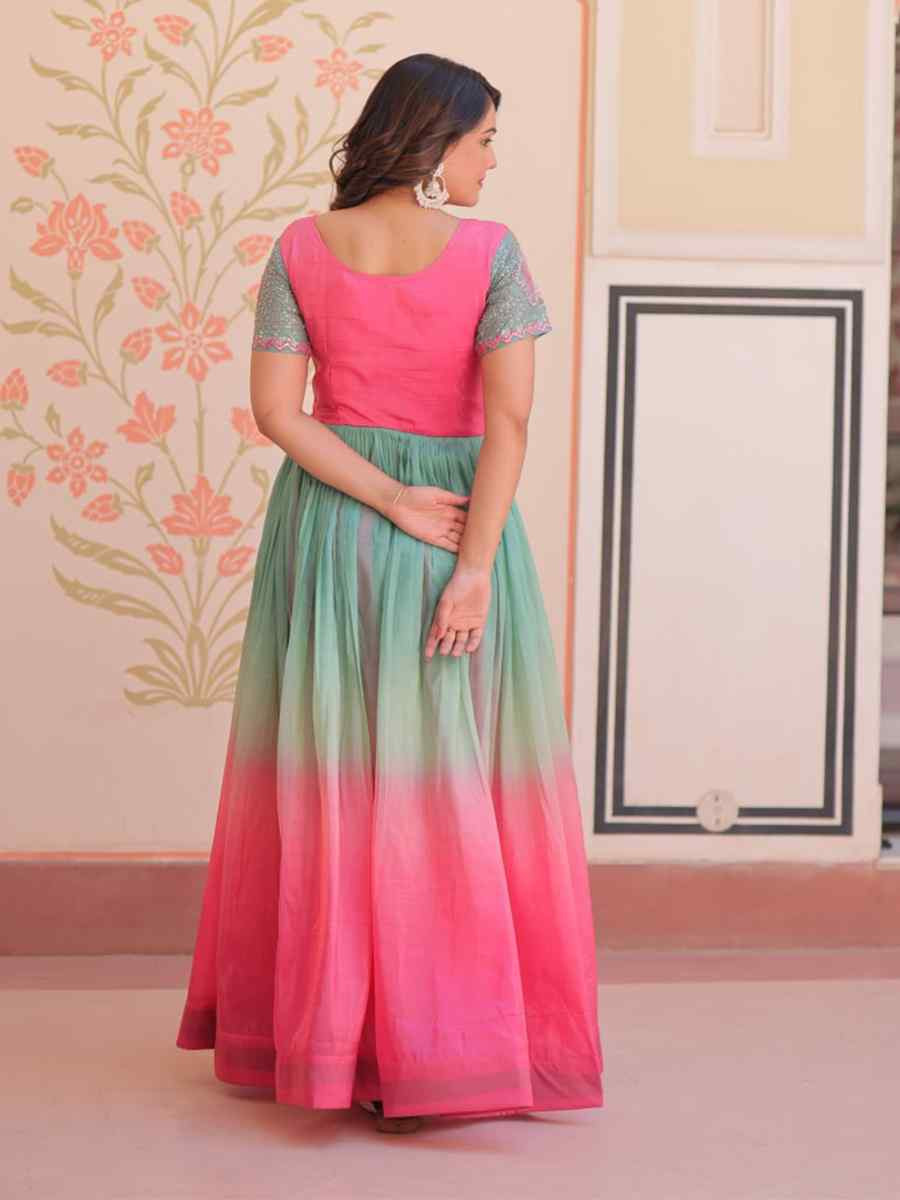 Multi Gold Crush Embroidered Festival Party Gown