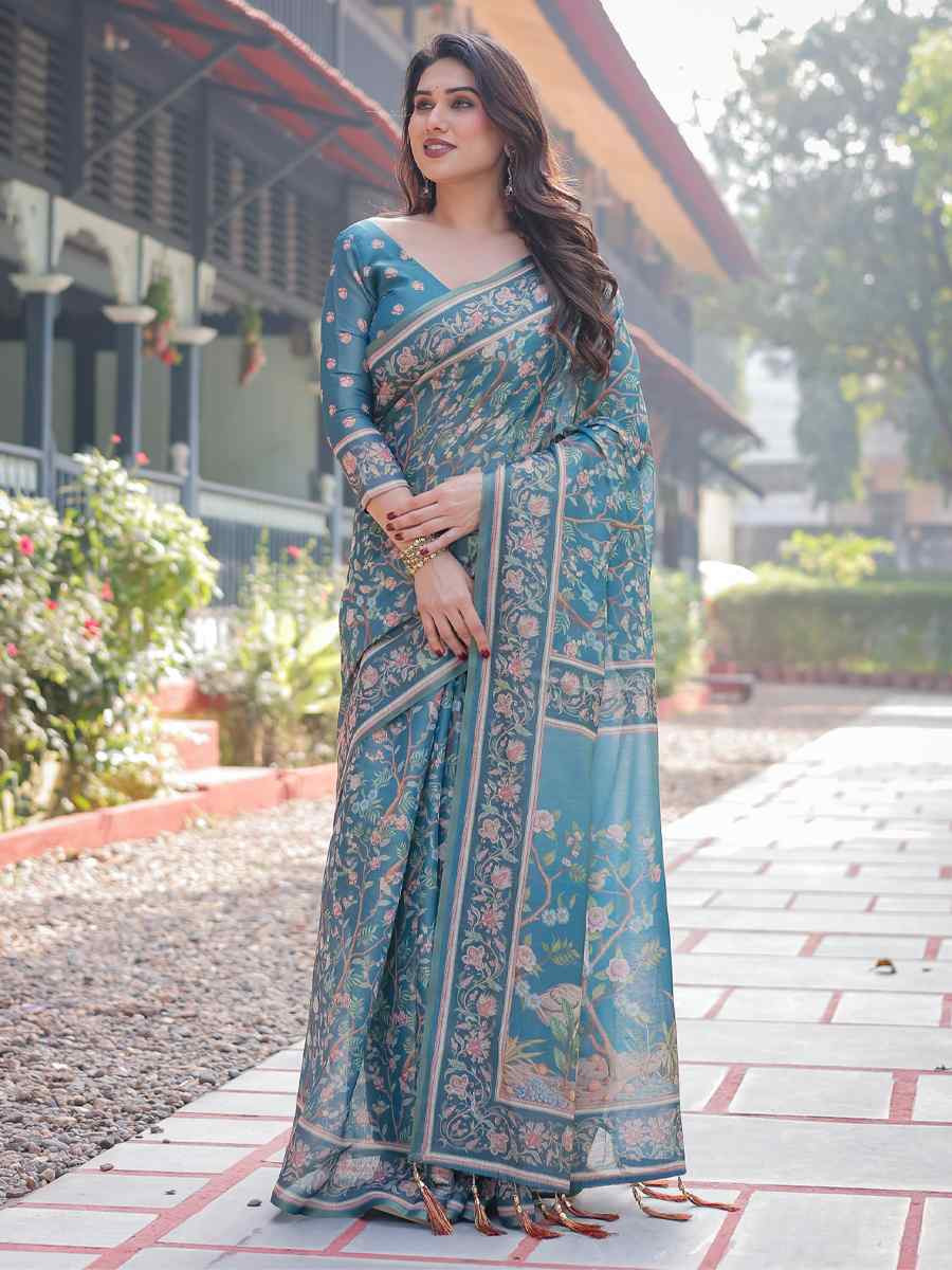 Multi Handloom Cotton Printed Festival Wedding Fancy Heavy Border Saree