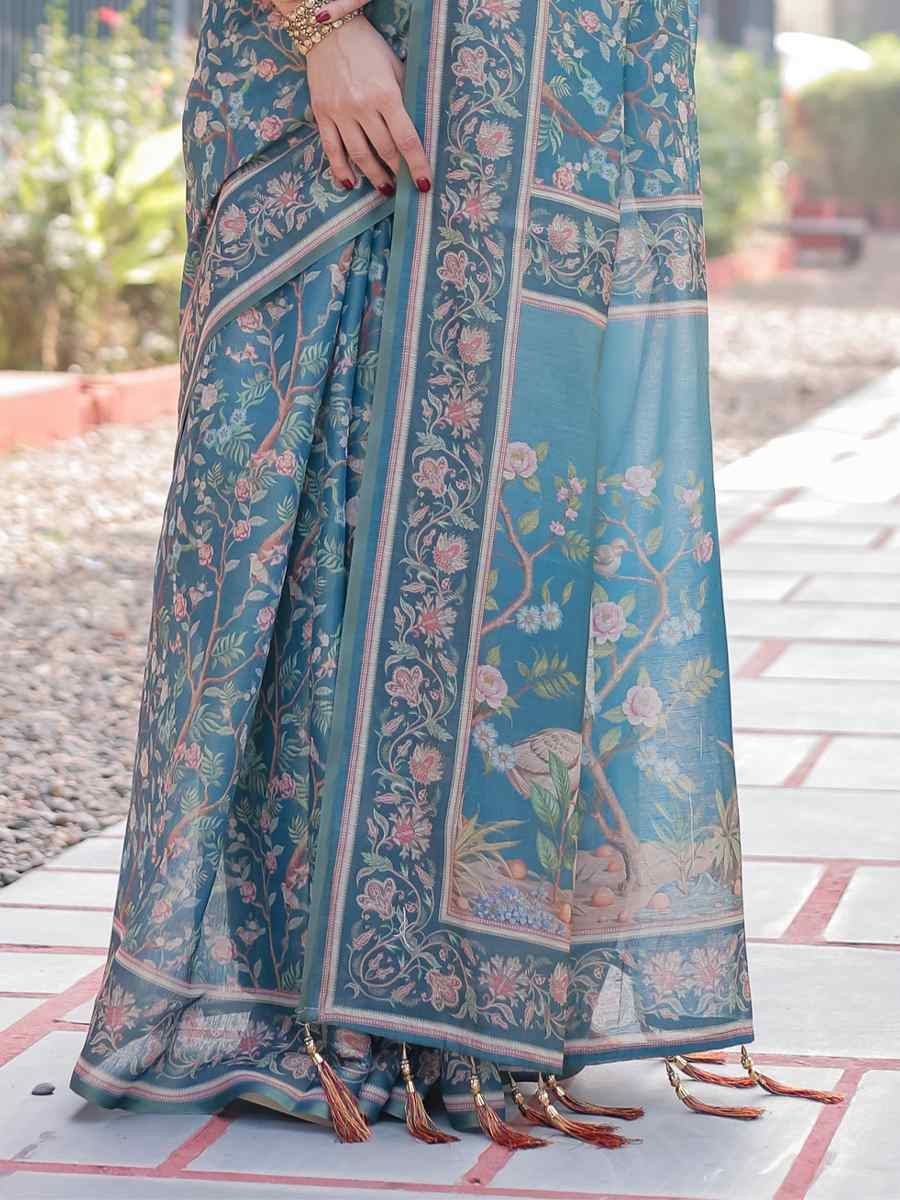 Multi Handloom Cotton Printed Festival Wedding Fancy Heavy Border Saree
