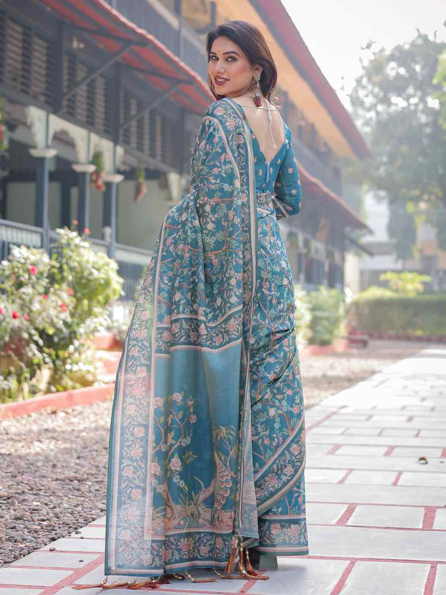 Multi Handloom Cotton Printed Festival Wedding Fancy Heavy Border Saree