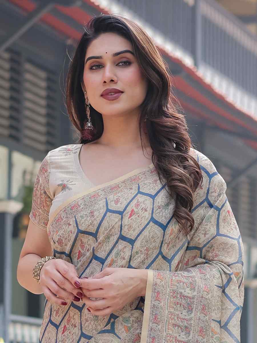 Multi Handloom Cotton Printed Festival Wedding Fancy Heavy Border Saree