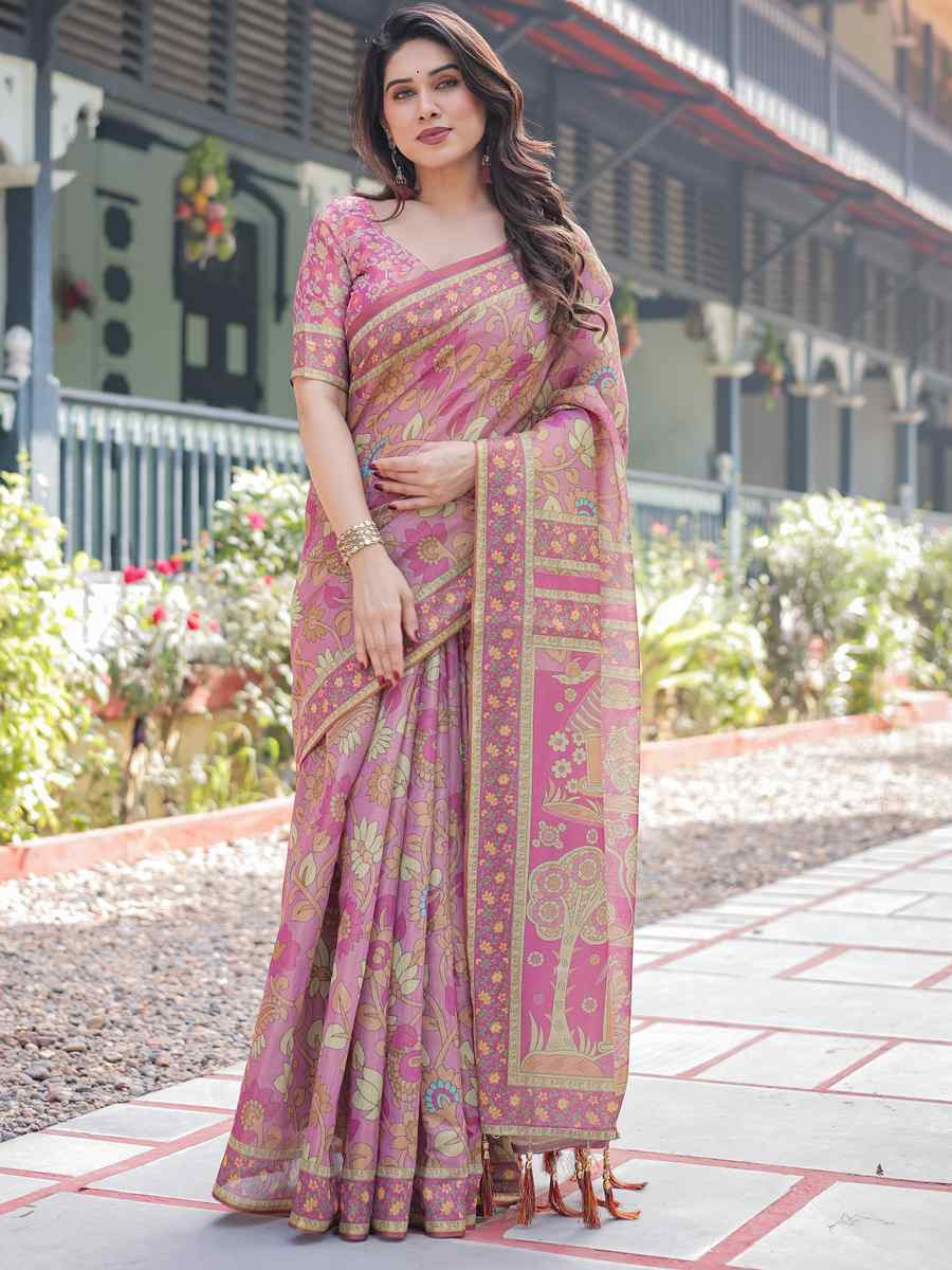 Multi Handloom Cotton Printed Festival Wedding Fancy Heavy Border Saree