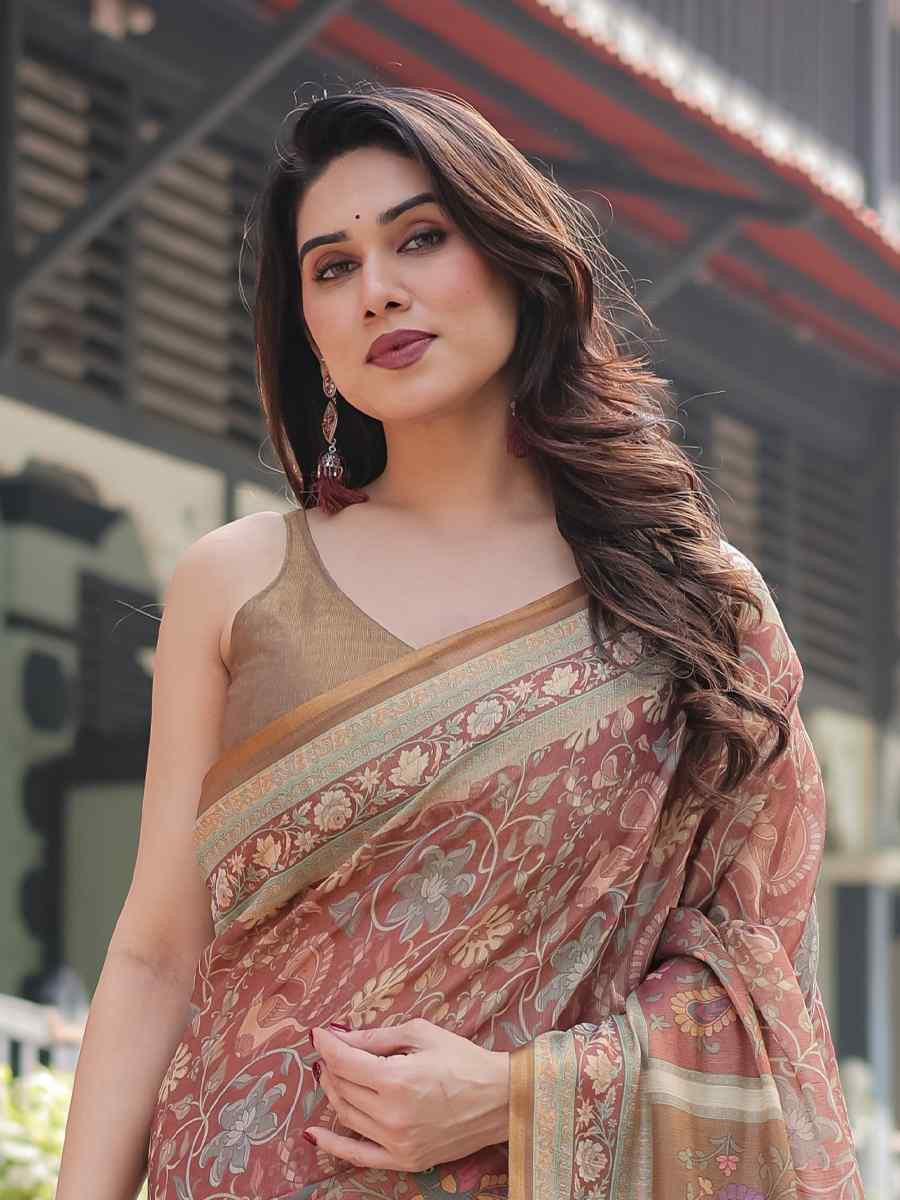 Multi Handloom Cotton Printed Festival Wedding Fancy Heavy Border Saree