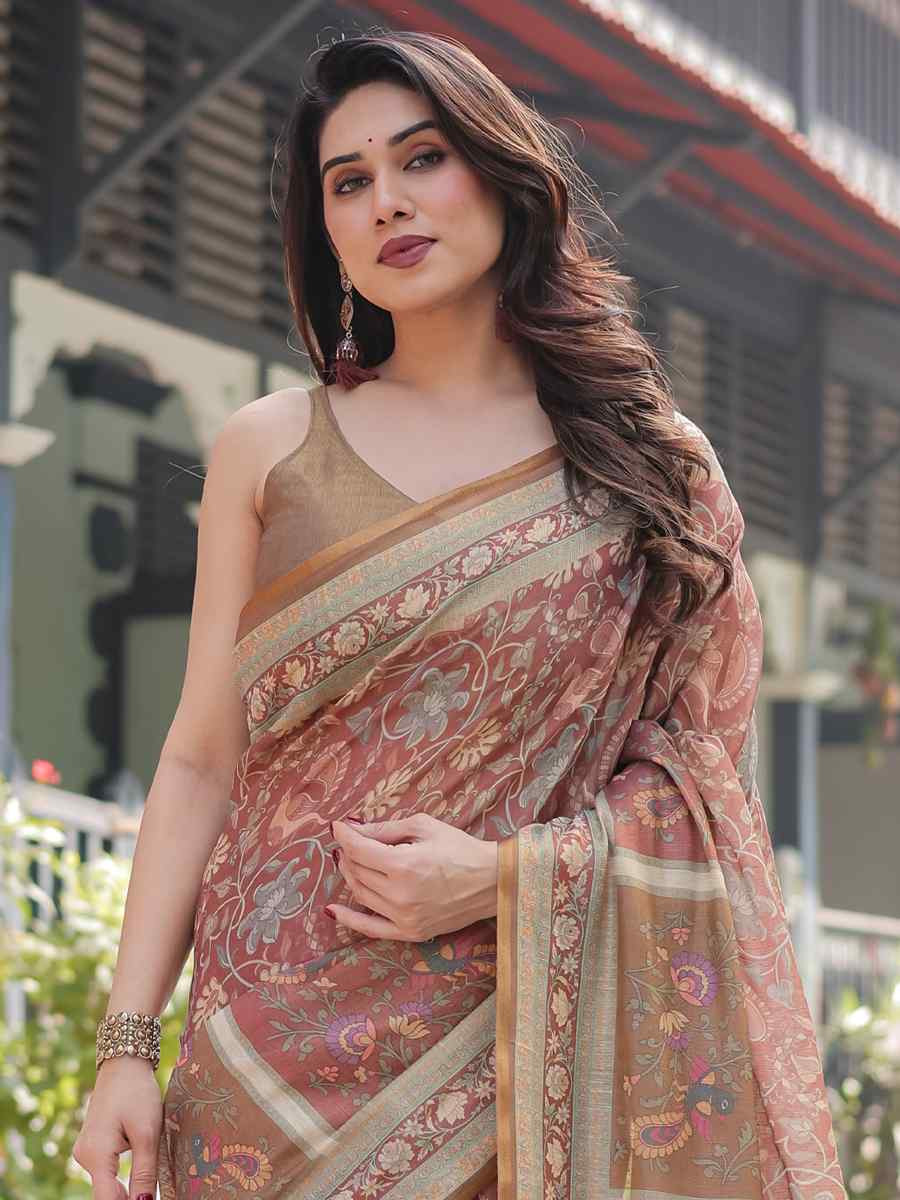 Multi Handloom Cotton Printed Festival Wedding Fancy Heavy Border Saree
