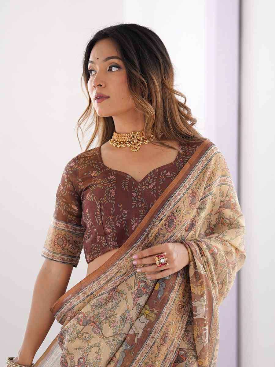 Multi Handloom Cotton Printed Festival Wedding Fancy Heavy Border Saree