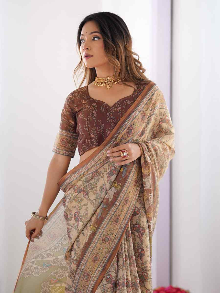 Multi Handloom Cotton Printed Festival Wedding Fancy Heavy Border Saree