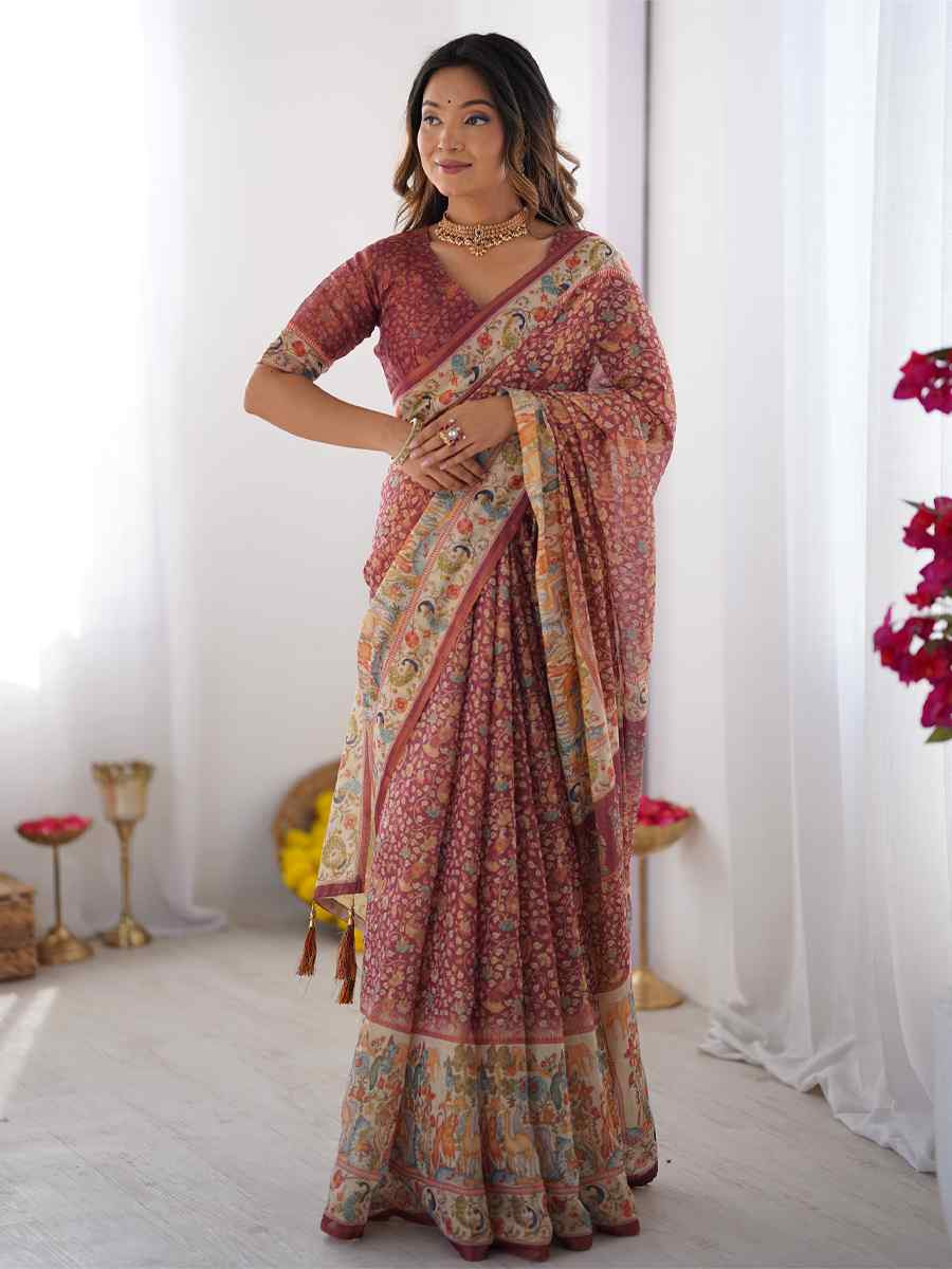 Multi Handloom Cotton Printed Festival Wedding Fancy Heavy Border Saree