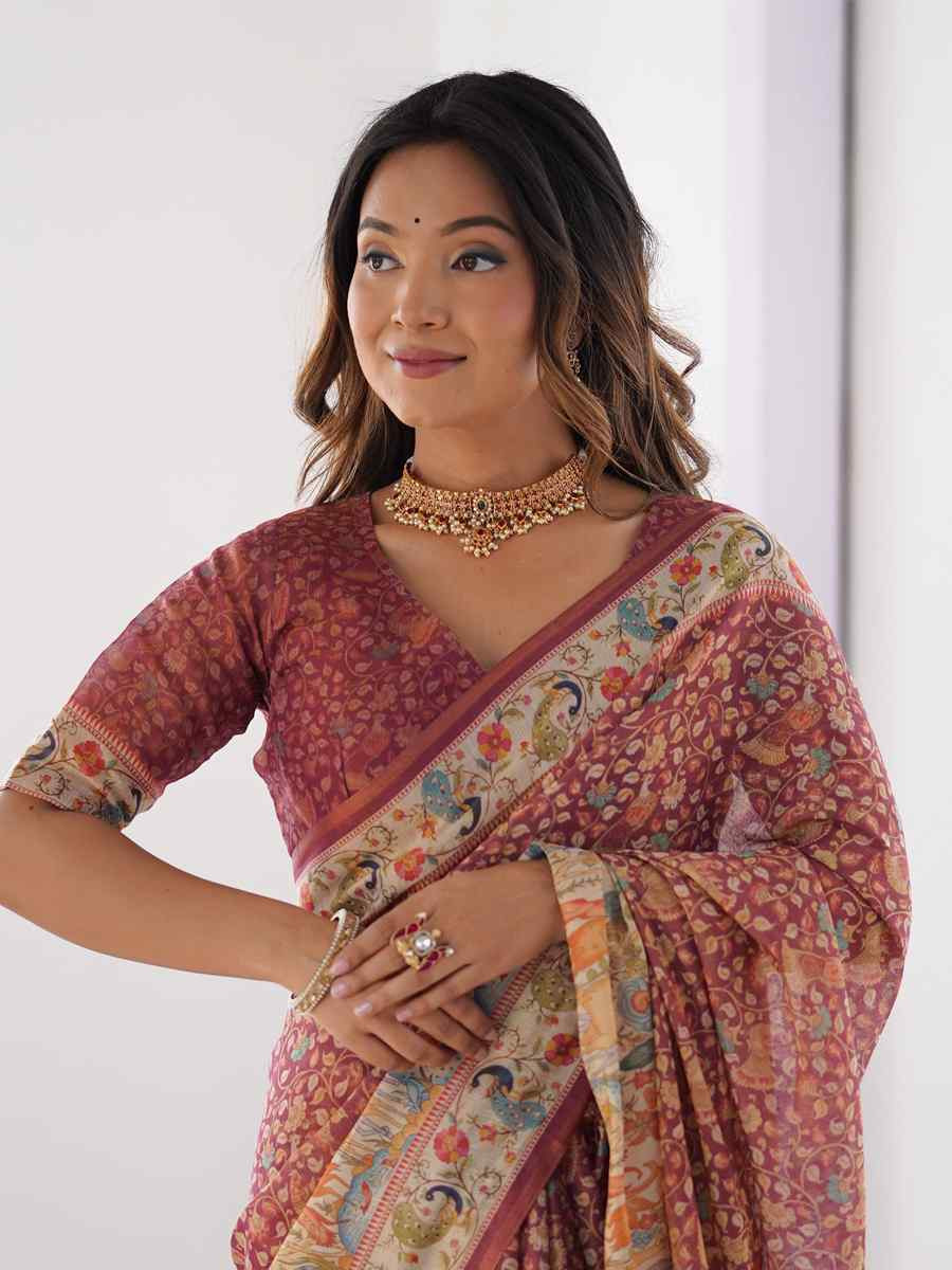 Multi Handloom Cotton Printed Festival Wedding Fancy Heavy Border Saree