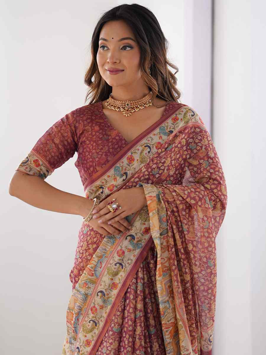 Multi Handloom Cotton Printed Festival Wedding Fancy Heavy Border Saree