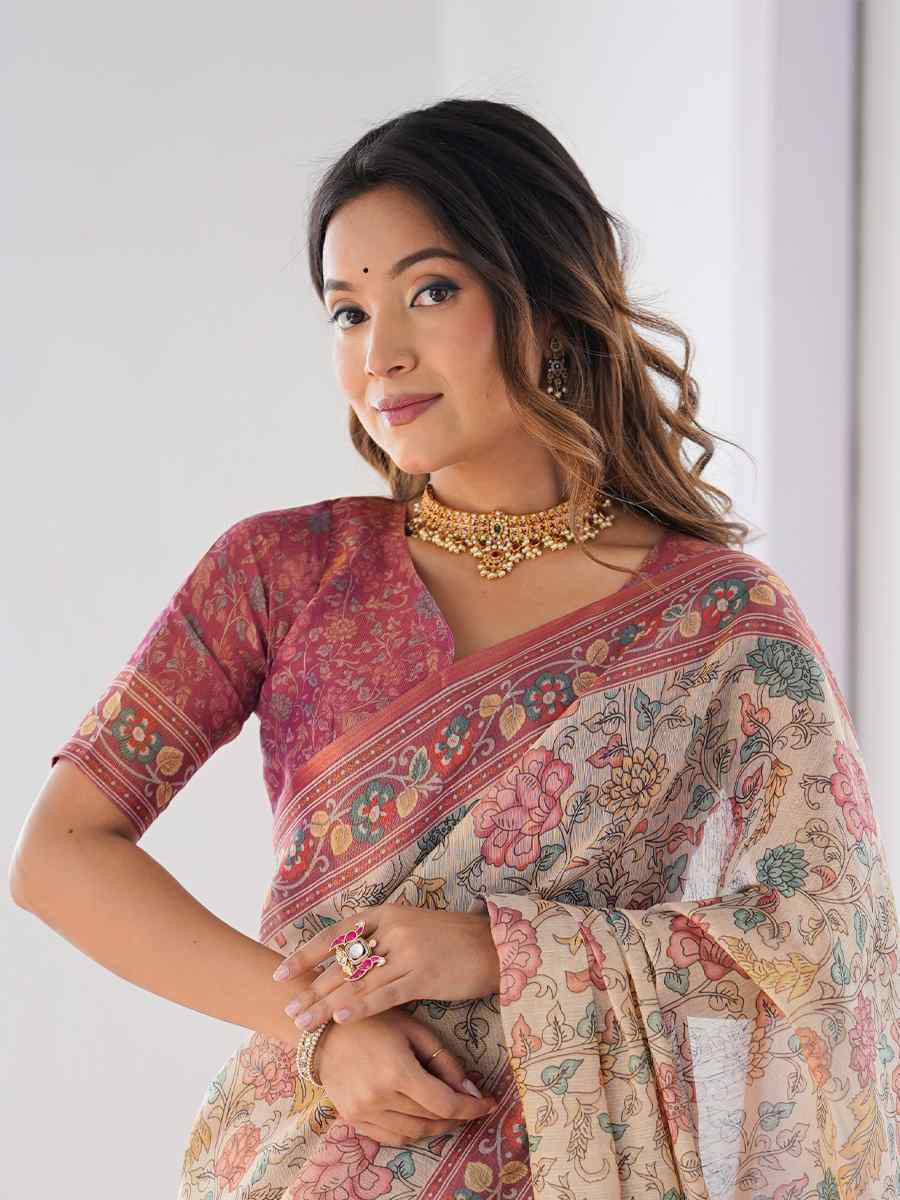 Multi Handloom Cotton Printed Festival Wedding Fancy Heavy Border Saree