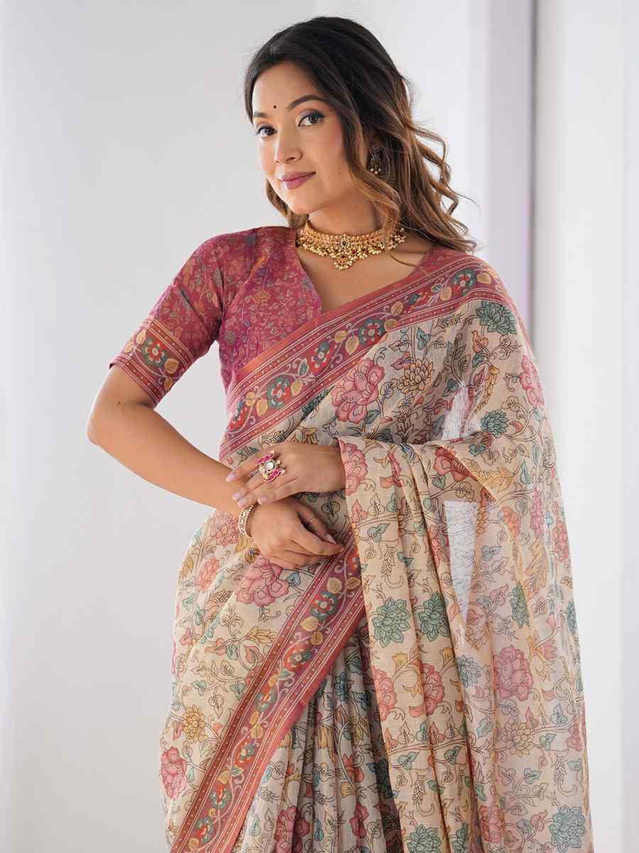 Multi Handloom Cotton Printed Festival Wedding Fancy Heavy Border Saree