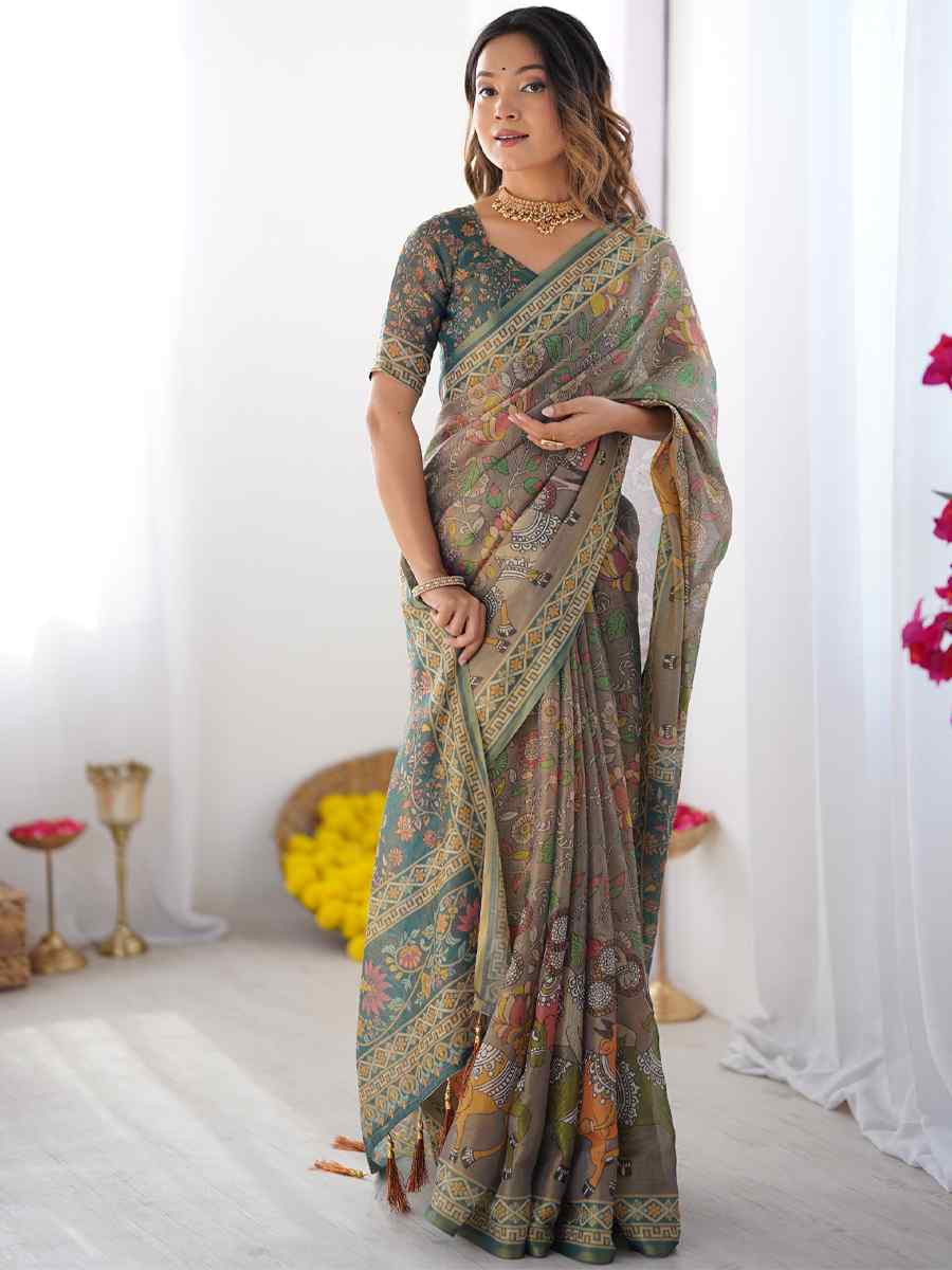 Multi Handloom Cotton Printed Festival Wedding Fancy Heavy Border Saree