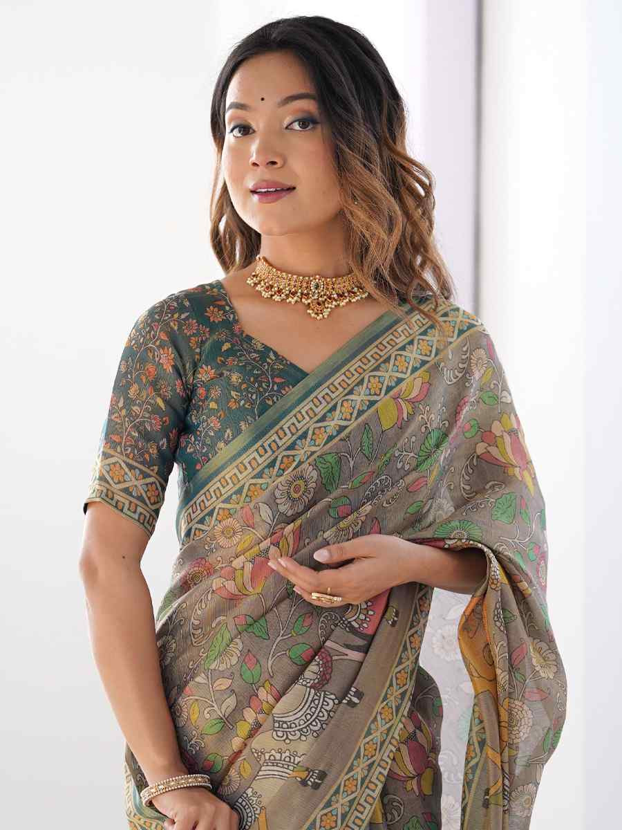 Multi Handloom Cotton Printed Festival Wedding Fancy Heavy Border Saree