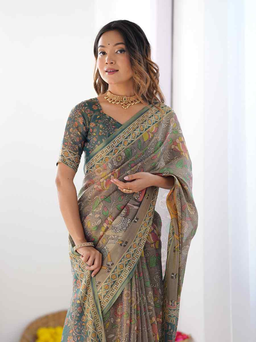 Multi Handloom Cotton Printed Festival Wedding Fancy Heavy Border Saree