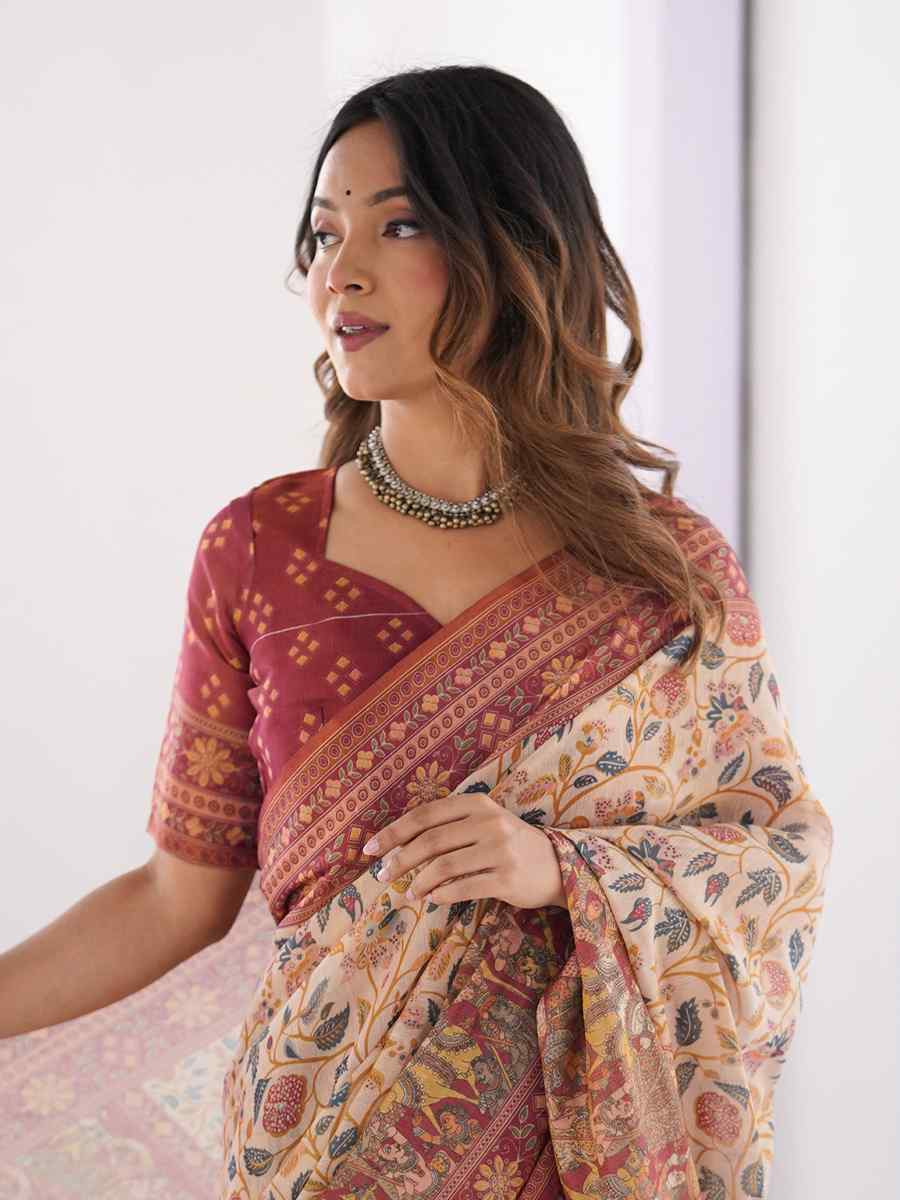 Multi Handloom Cotton Printed Festival Wedding Fancy Heavy Border Saree