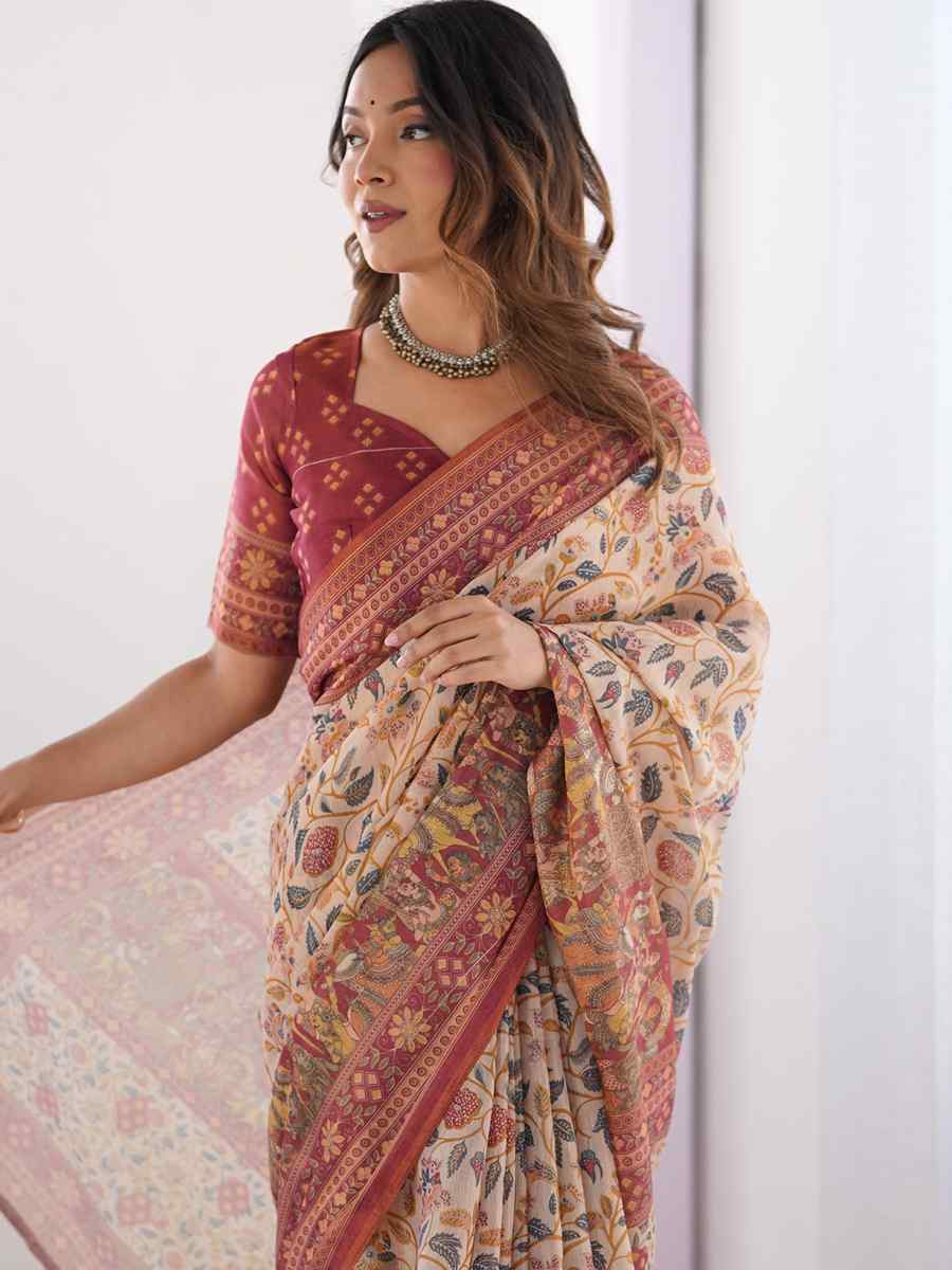 Multi Handloom Cotton Printed Festival Wedding Fancy Heavy Border Saree
