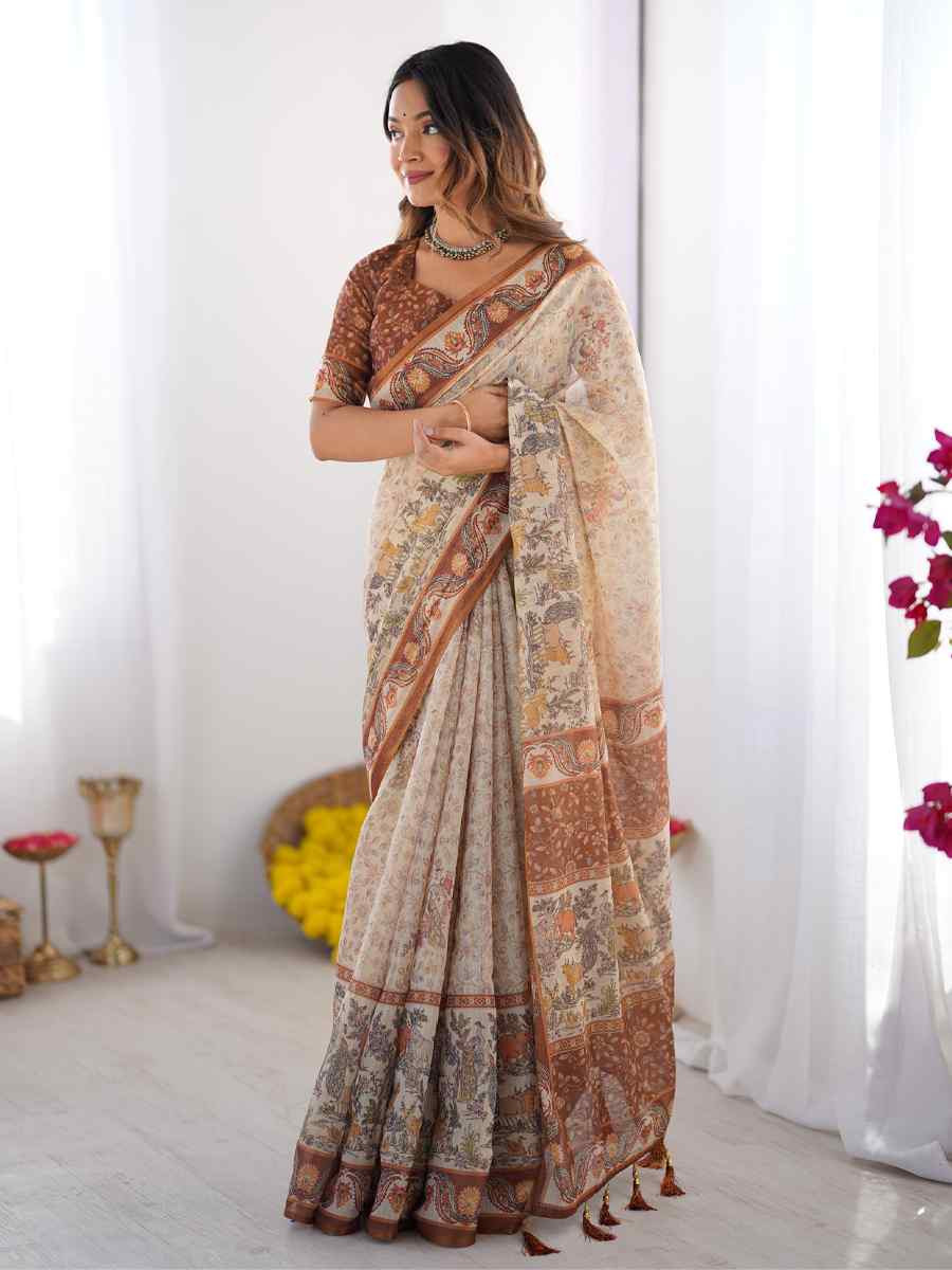 Multi Handloom Cotton Printed Festival Wedding Fancy Heavy Border Saree