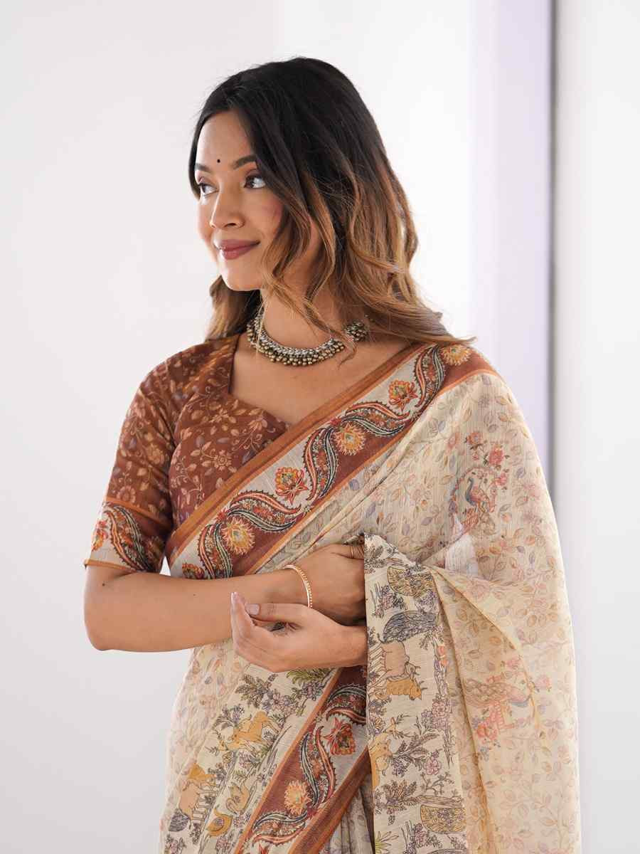 Multi Handloom Cotton Printed Festival Wedding Fancy Heavy Border Saree