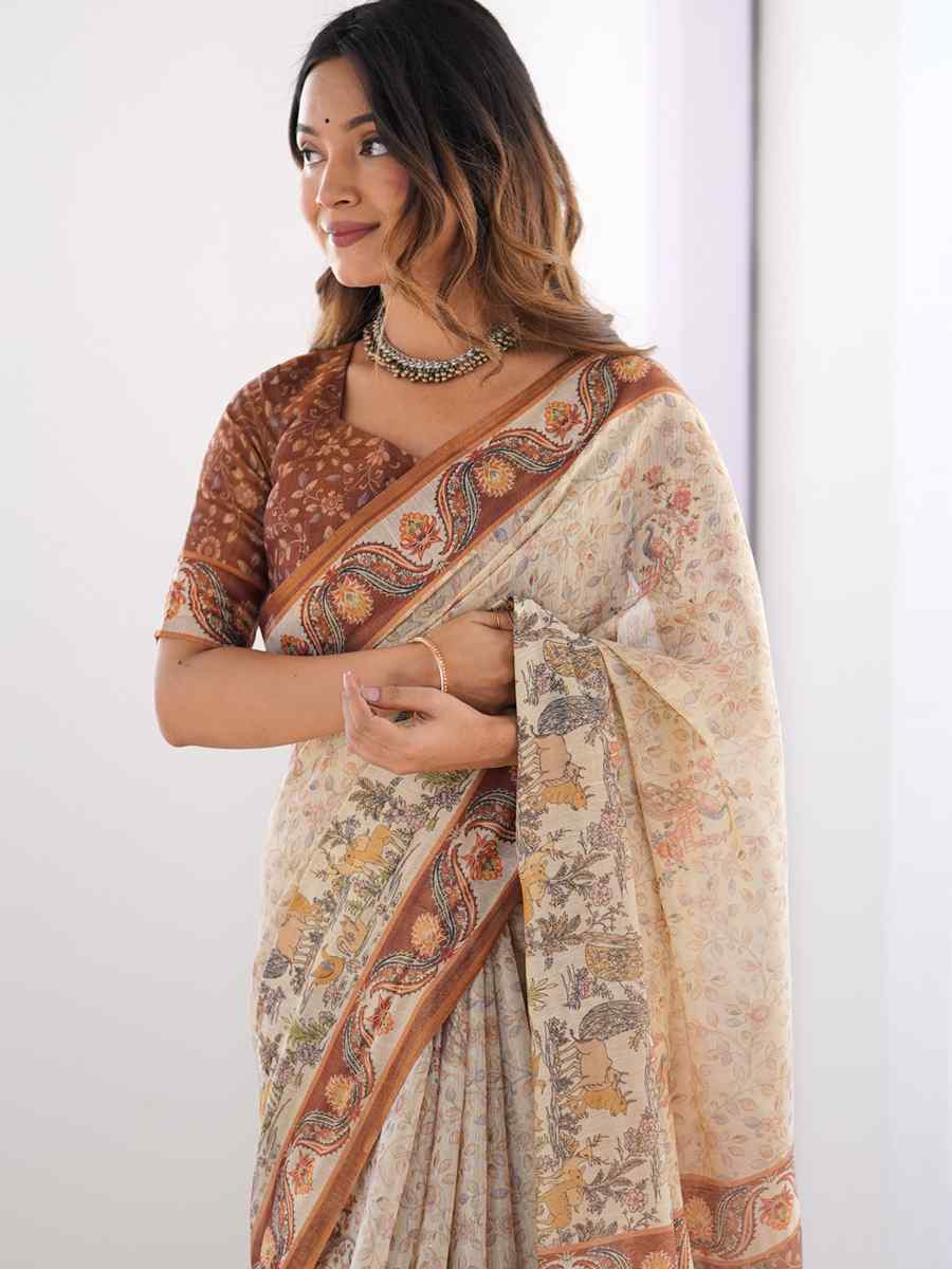Multi Handloom Cotton Printed Festival Wedding Fancy Heavy Border Saree
