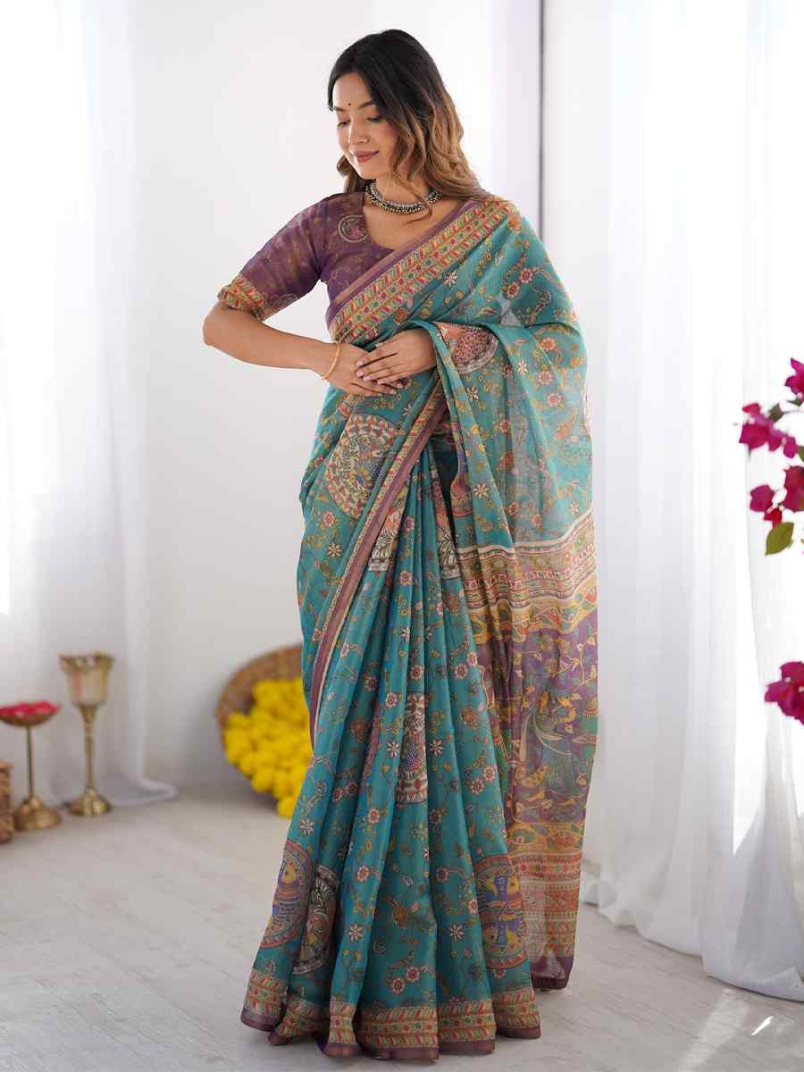 Multi Handloom Cotton Printed Festival Wedding Fancy Heavy Border Saree