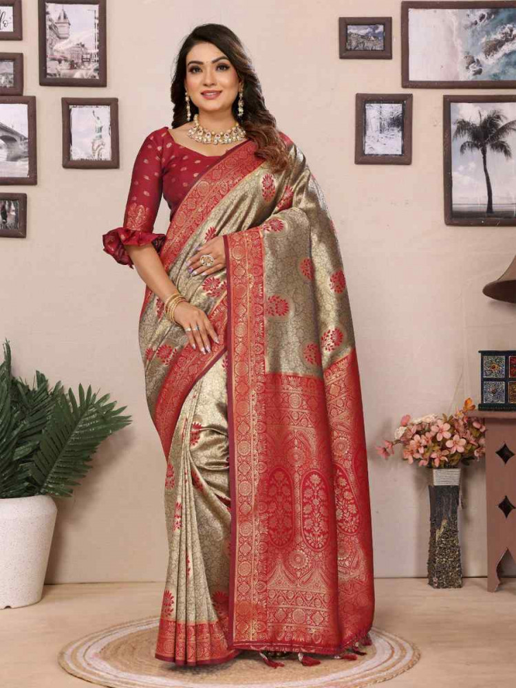 Multi Handloom Tissue Silk Handwoven Festival Wedding Fancy Heavy Border Saree