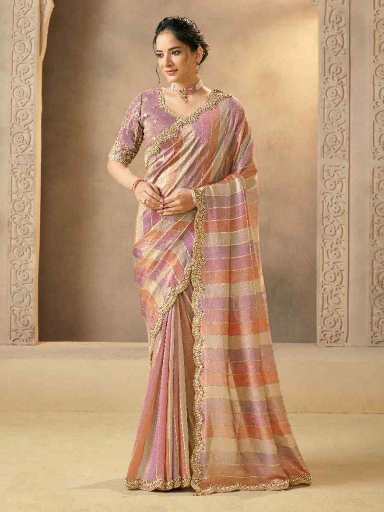 Image of Multi Handwoven Banarasi Tissue Embroidery Bridal Reception Party Festival Wedding Fancy Heavy Border Sarees