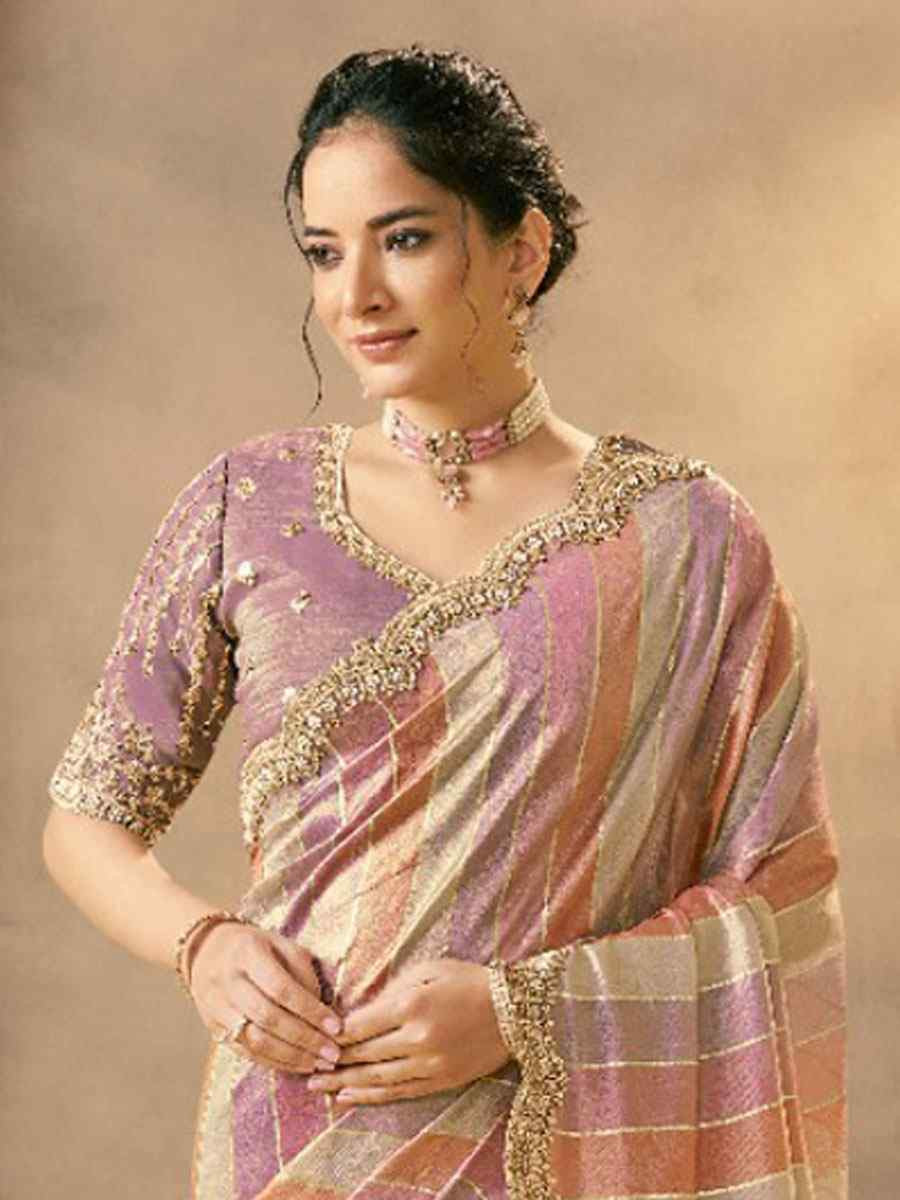 Multi Handwoven Banarasi Tissue Embroidery Bridal Reception Party Festival Wedding Fancy Heavy Border Sarees