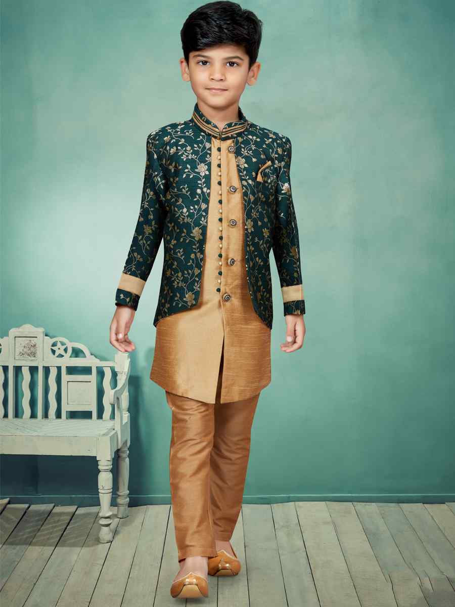 Multi Heavy Banarasi Jacquard Embroidered Party Festival Kurta Pyjama Boys Wear