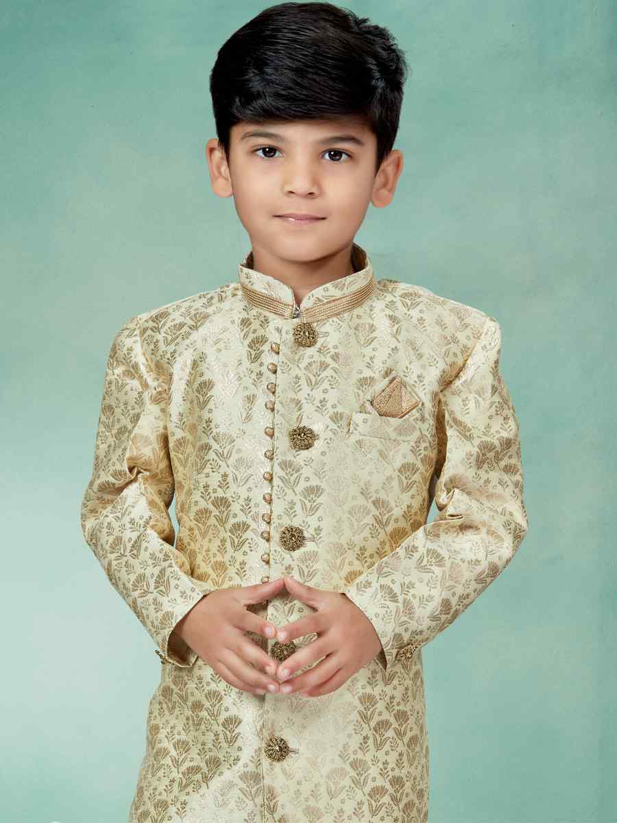 Multi Heavy Banarasi Jacquard Embroidered Party Festival Kurta Pyjama Boys Wear