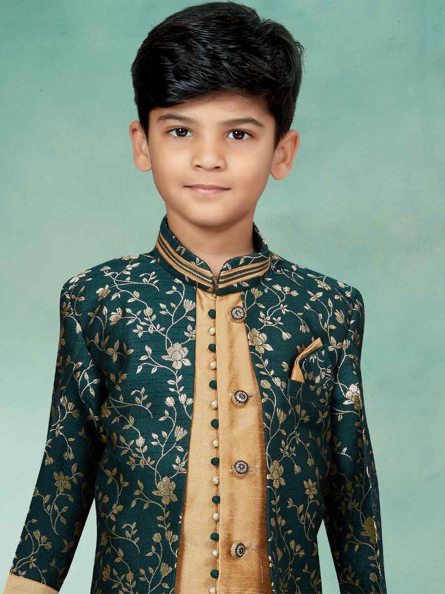 Multi Heavy Banarasi Jacquard Embroidered Party Festival Kurta Pyjama Boys Wear