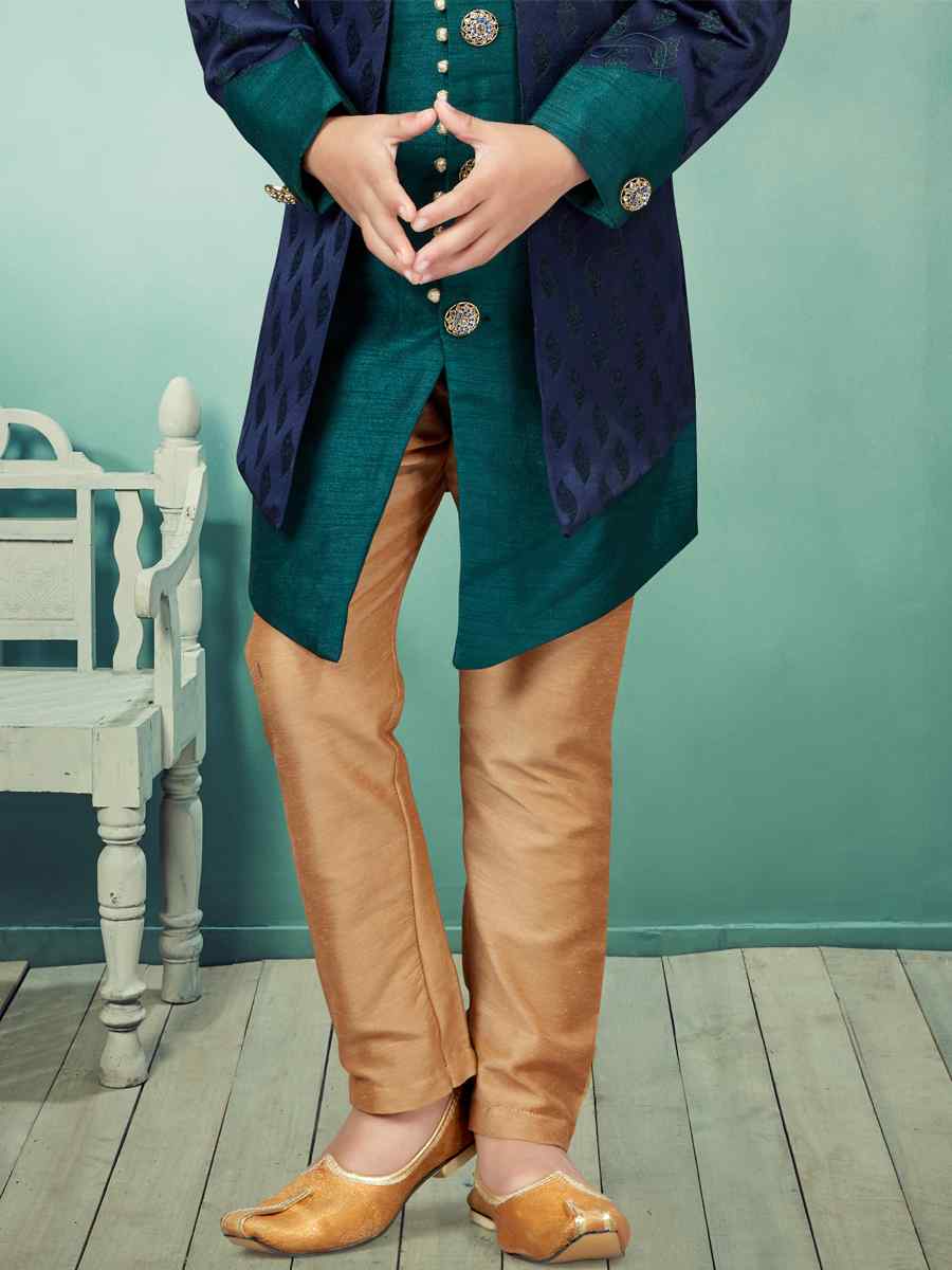 Multi Heavy Banarasi Jacquard Embroidered Party Festival Kurta Pyjama Boys Wear