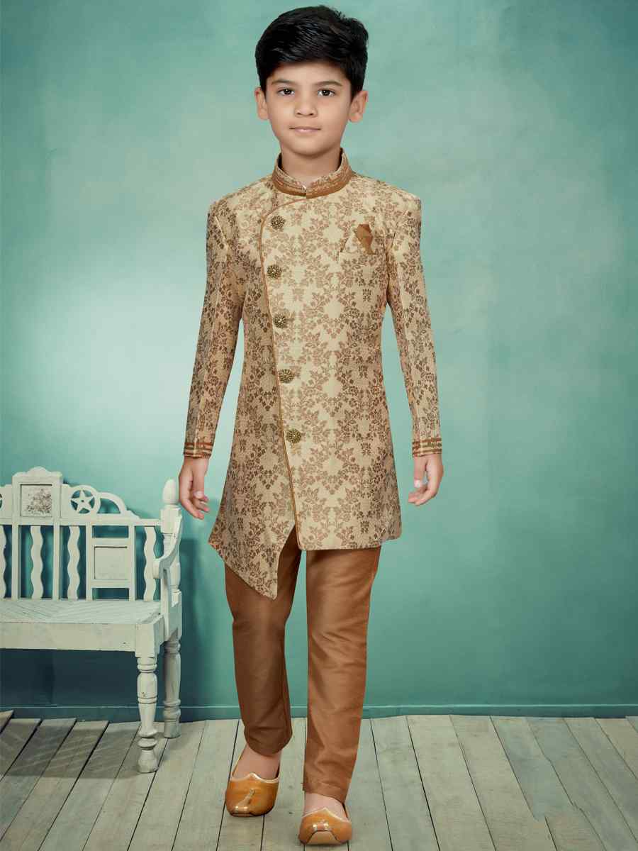 Multi Heavy Banarasi Jacquard Embroidered Party Festival Kurta Pyjama Boys Wear