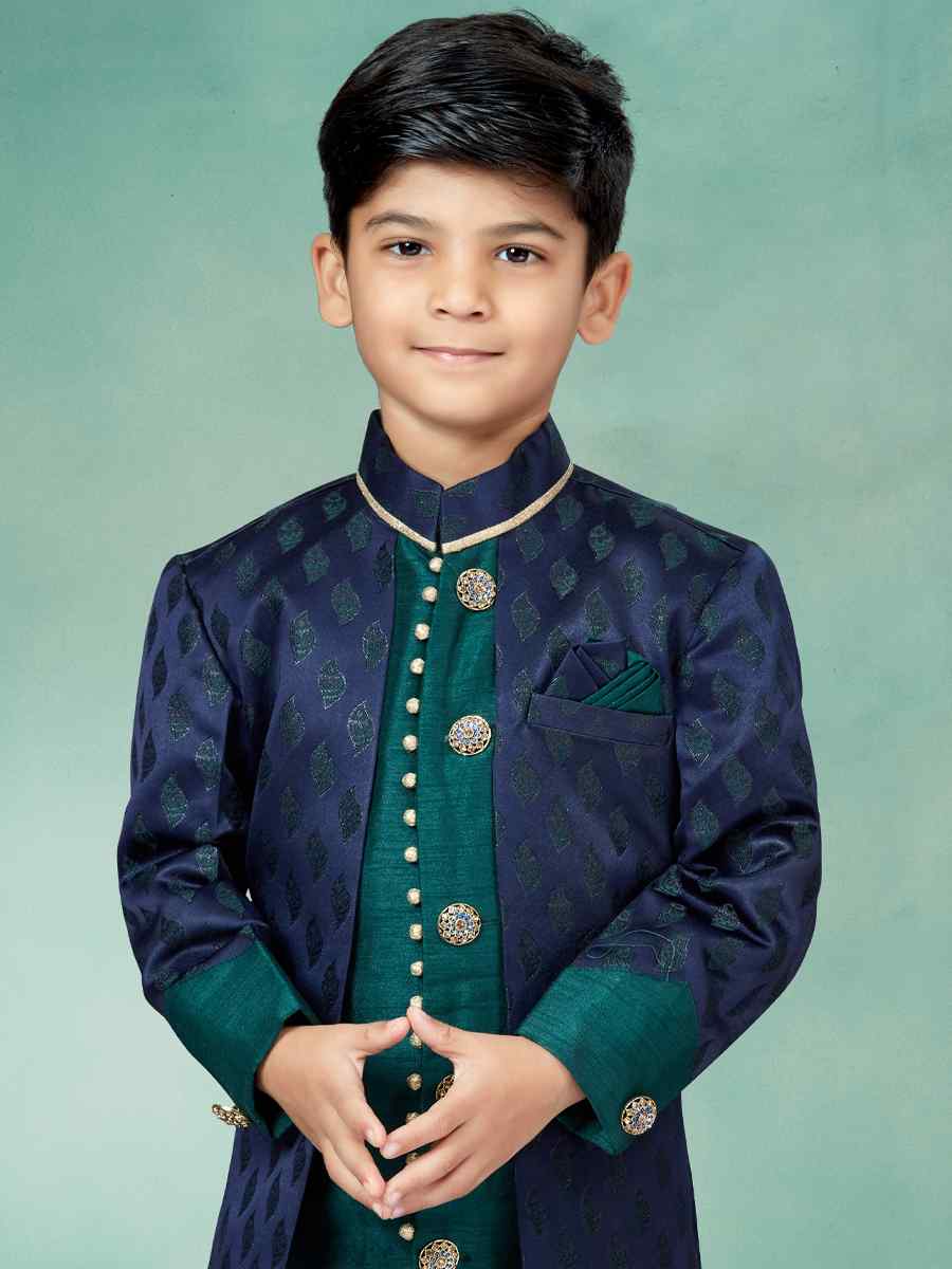 Multi Heavy Banarasi Jacquard Embroidered Party Festival Kurta Pyjama Boys Wear