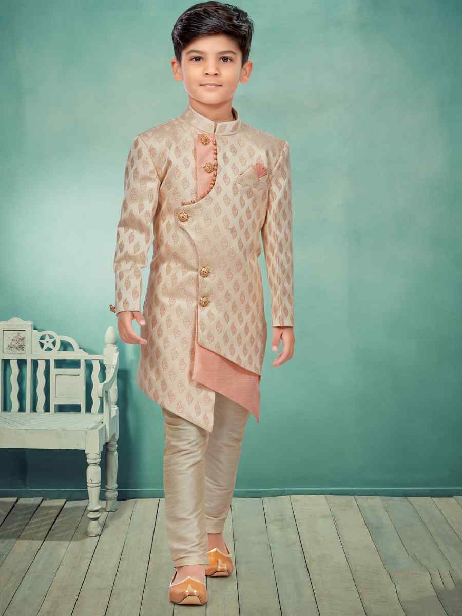 Multi Heavy Banarasi Jacquard Embroidered Party Festival Kurta Pyjama Boys Wear