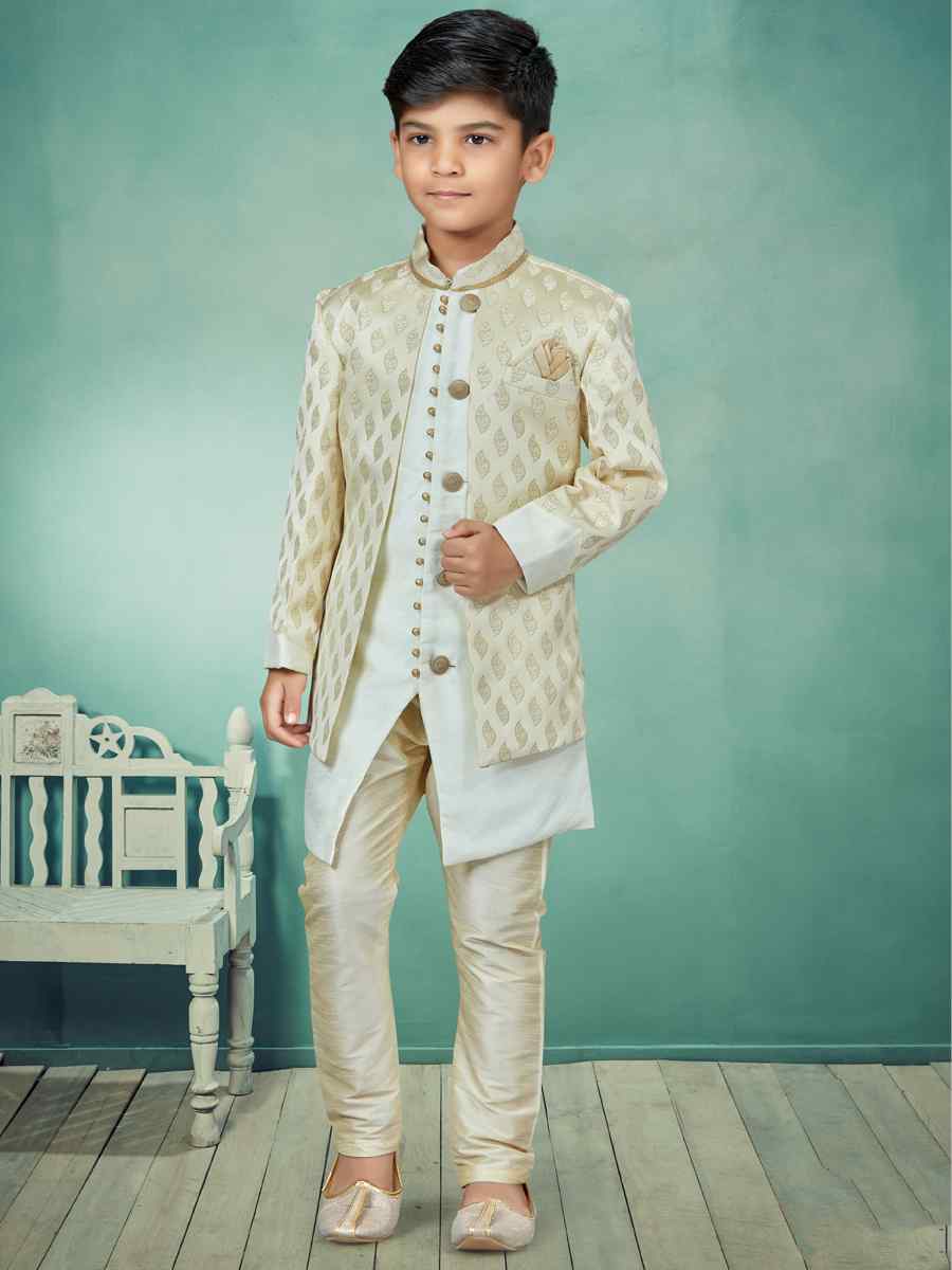 Multi Heavy Banarasi Jacquard Embroidered Party Festival Kurta Pyjama Boys Wear