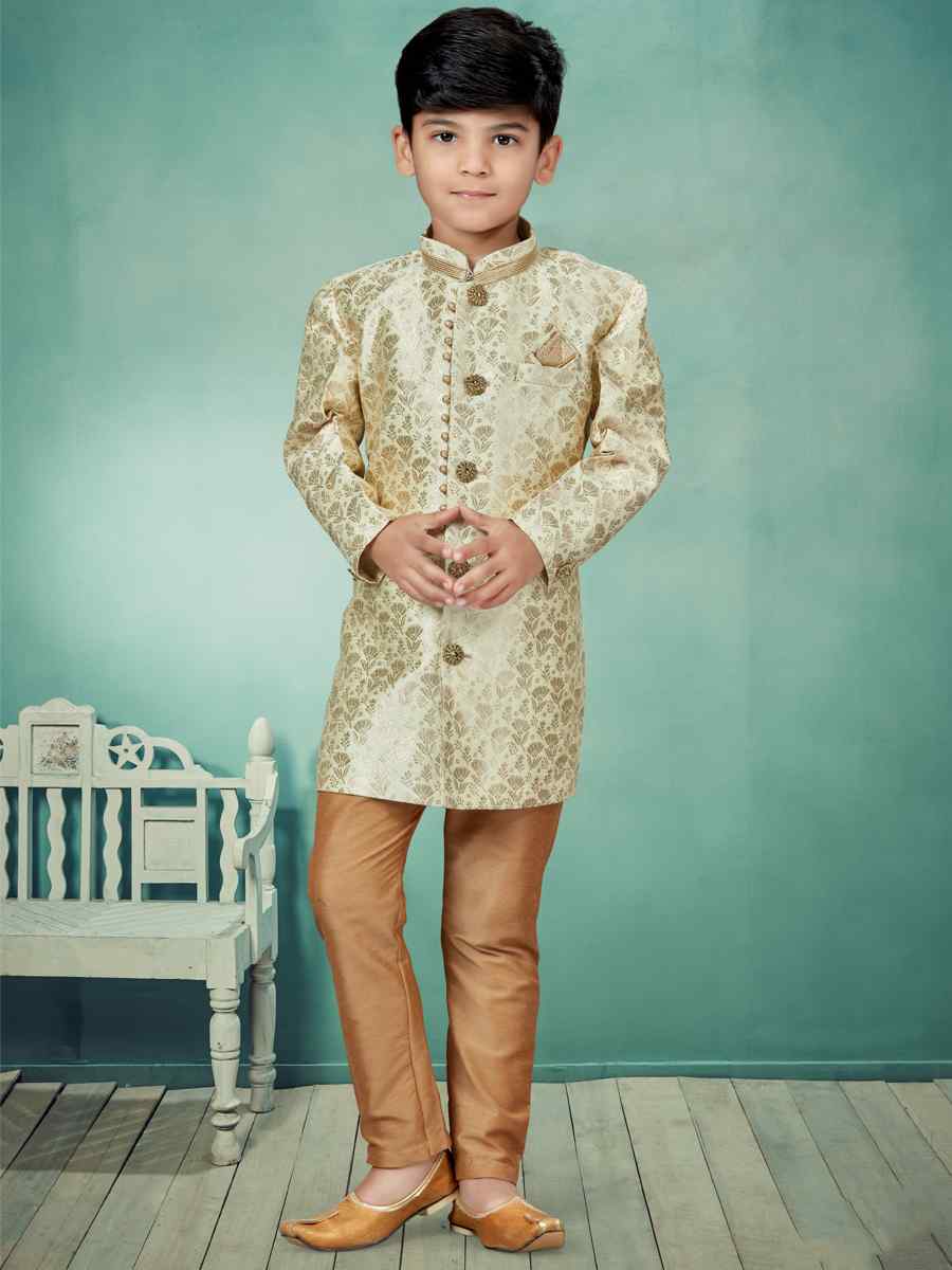 Multi Heavy Banarasi Jacquard Embroidered Party Festival Kurta Pyjama Boys Wear